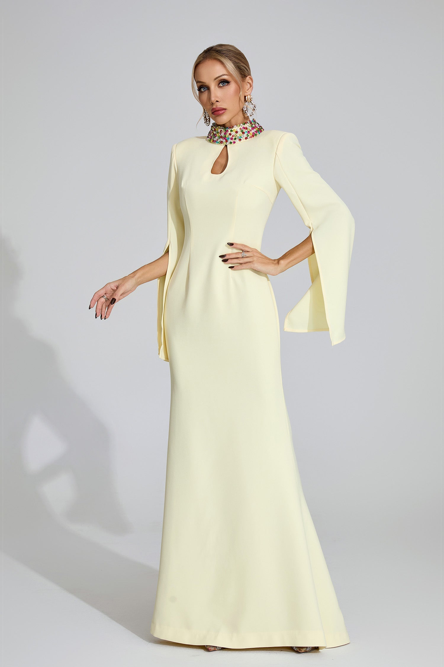 Aurora Crystal Collar Cape Gown size M