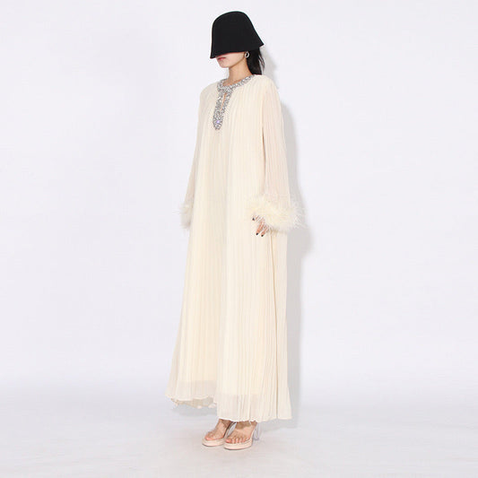 Crystal & feathers embellished maxi dress