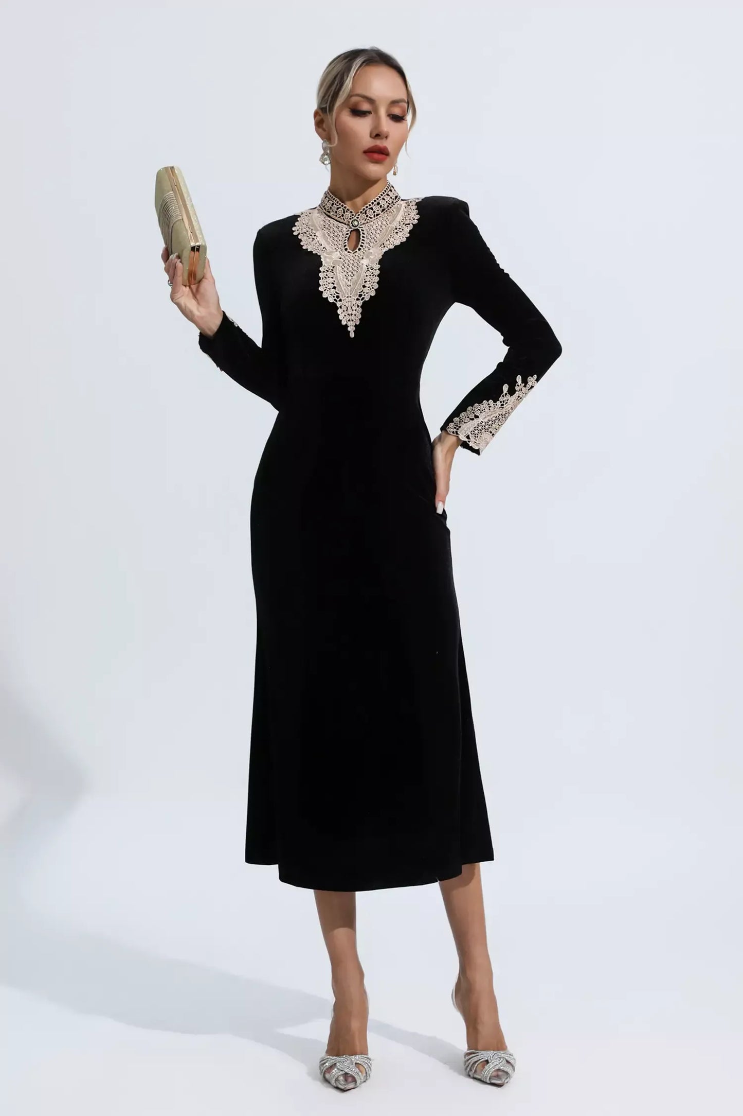 Melany black velvet maxi dress