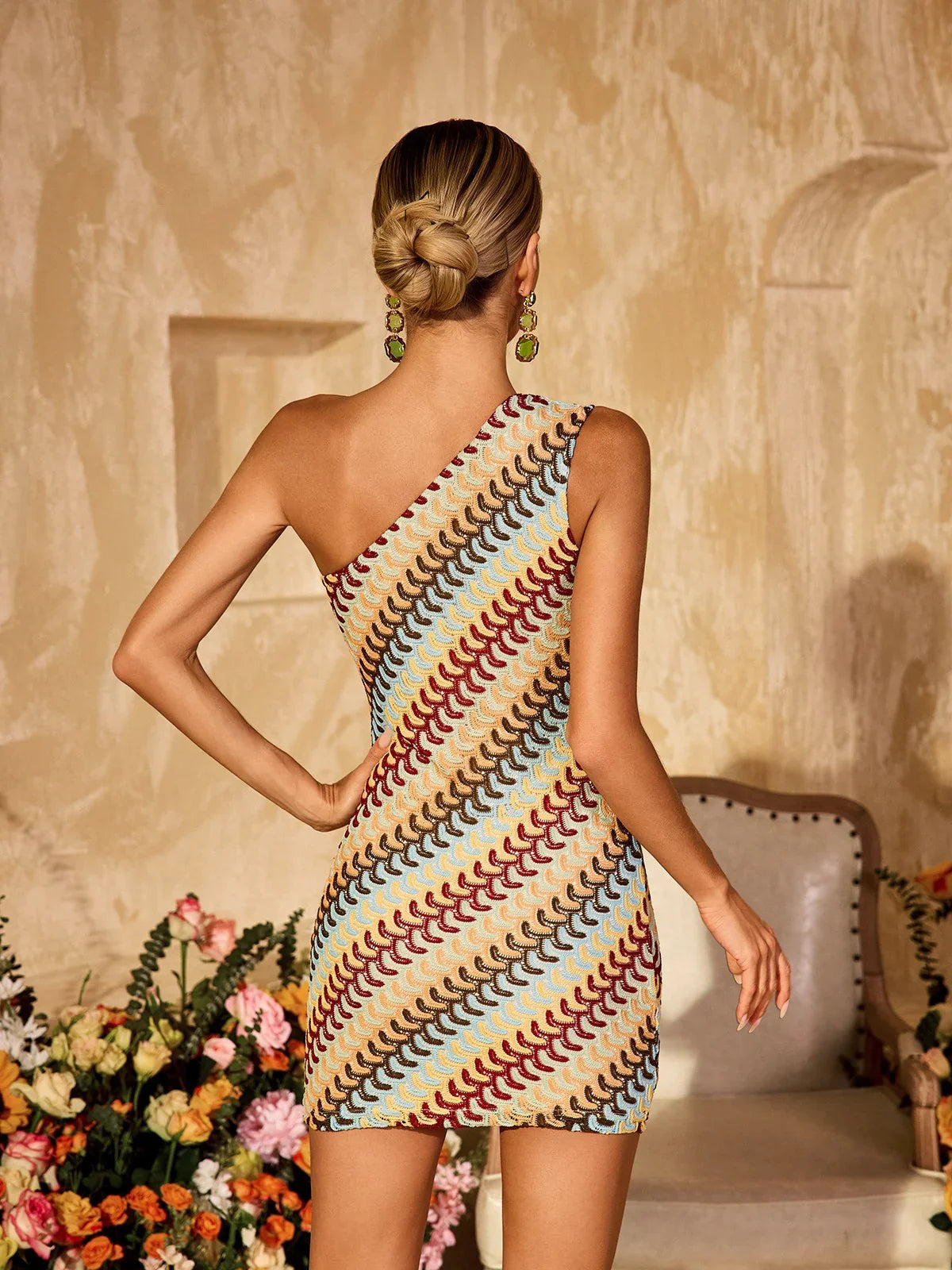 Allegra One-Shoulder Wave Mini Dress