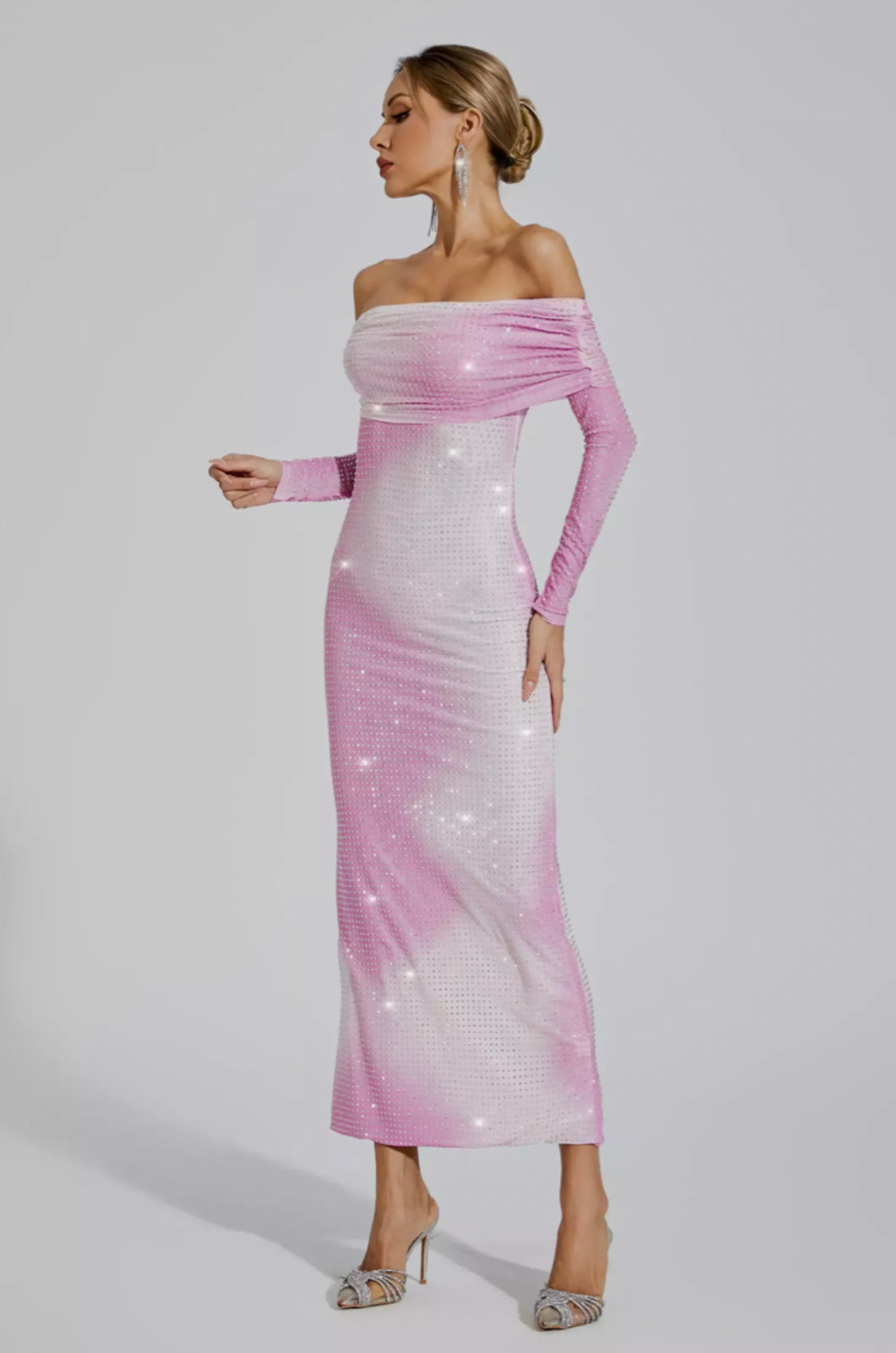 Alondra off shoulder diamond maxi dress