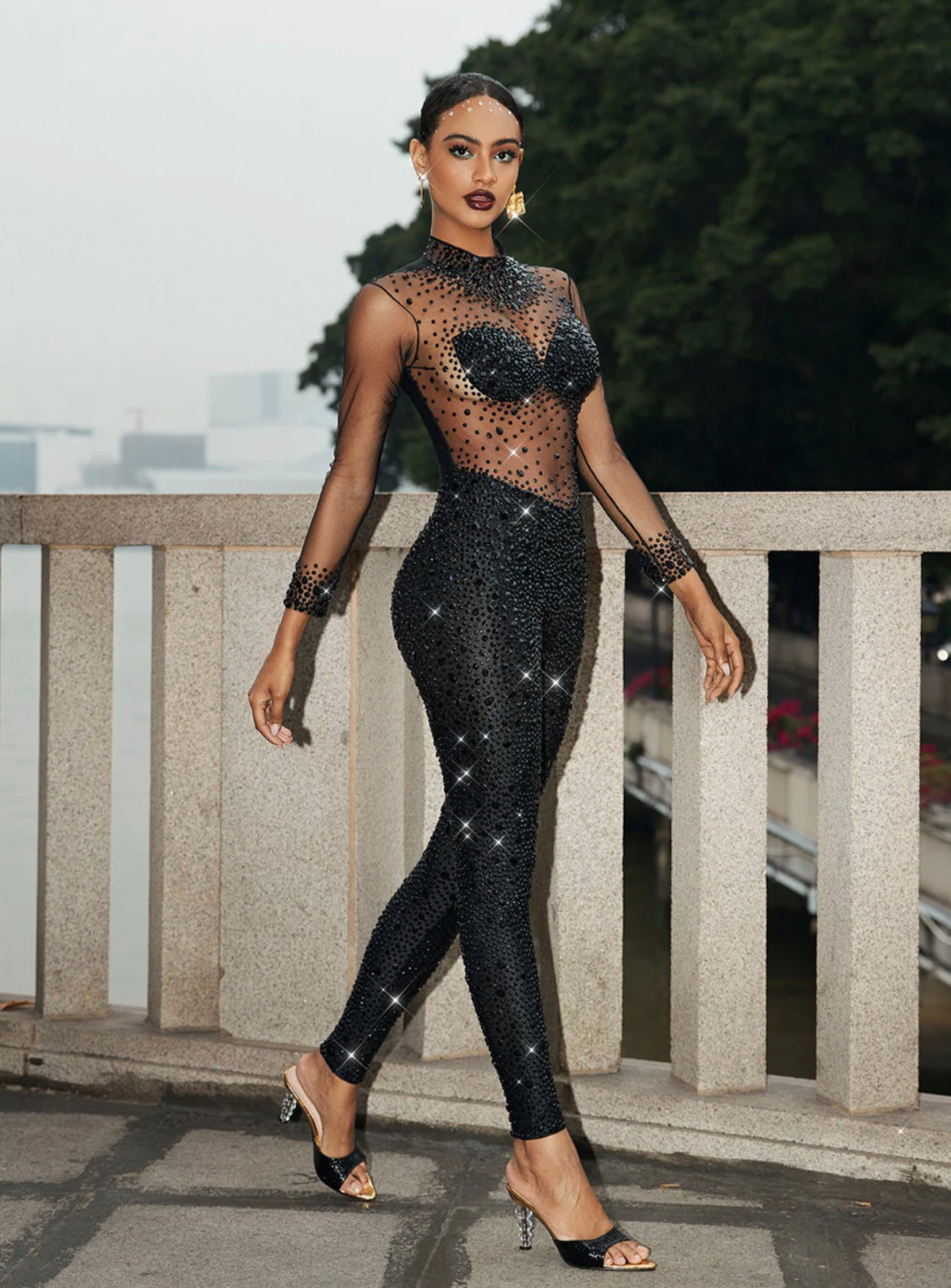 Black crystal jumpsuit