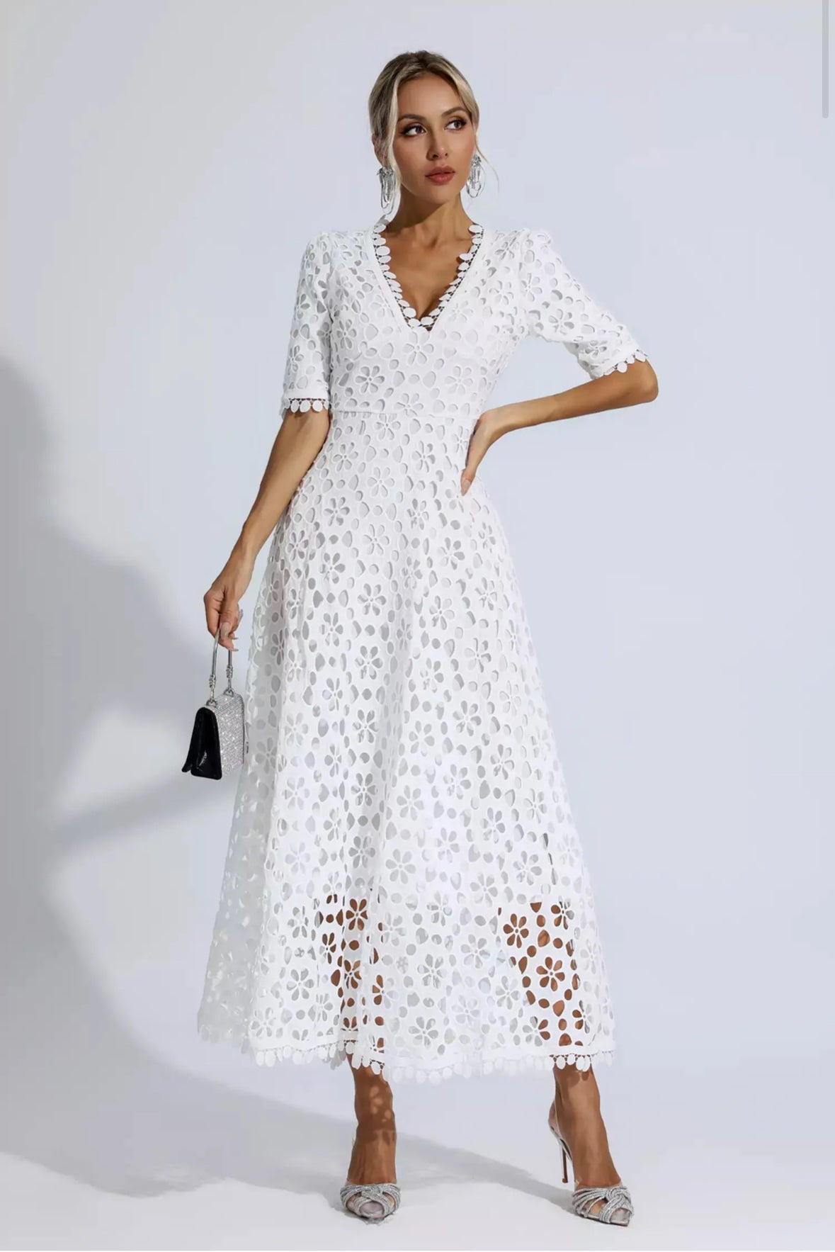 White floral lace maxi dress Size S