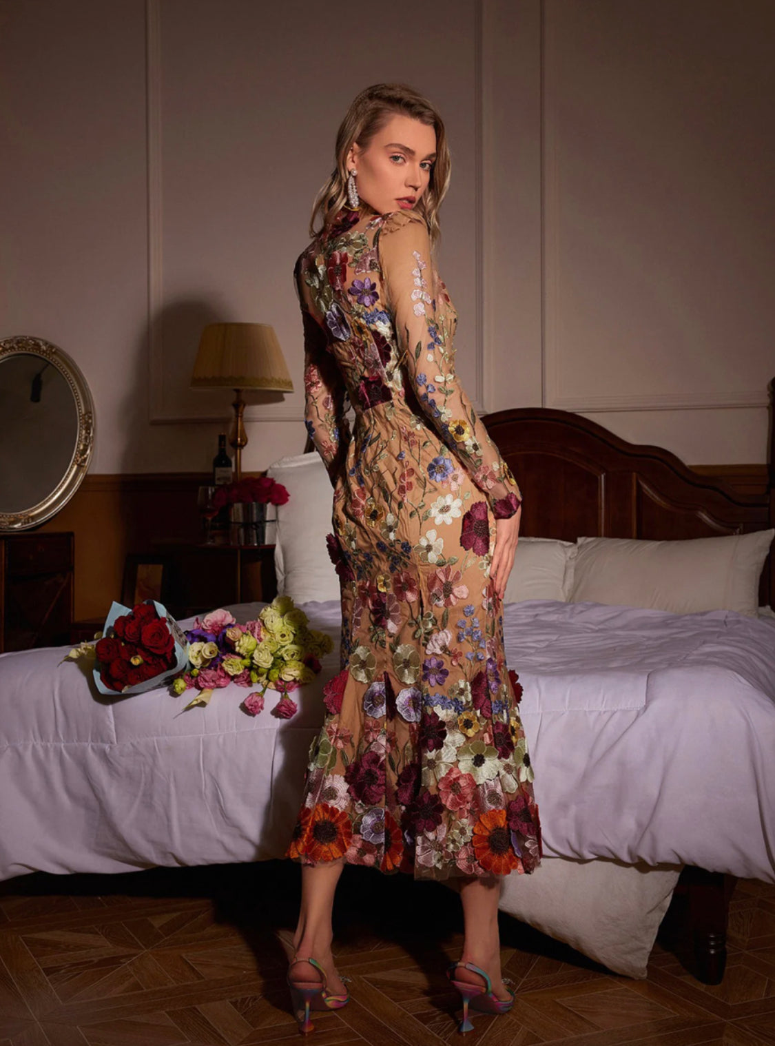 Gaëlle flower midi dress