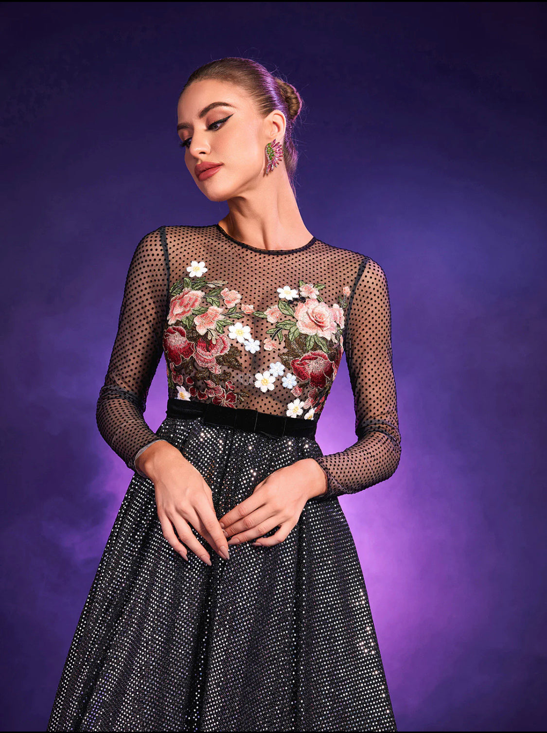 Yumi flower embroidery maxi dress