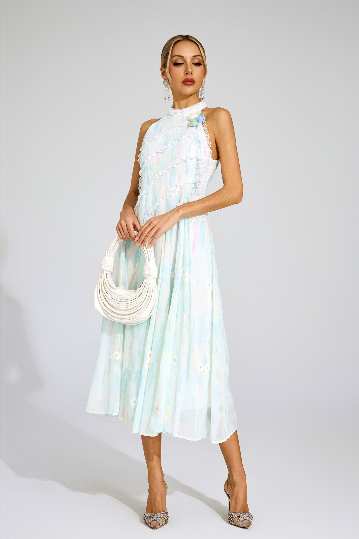 Céleste Pastel Lace Midi Dress