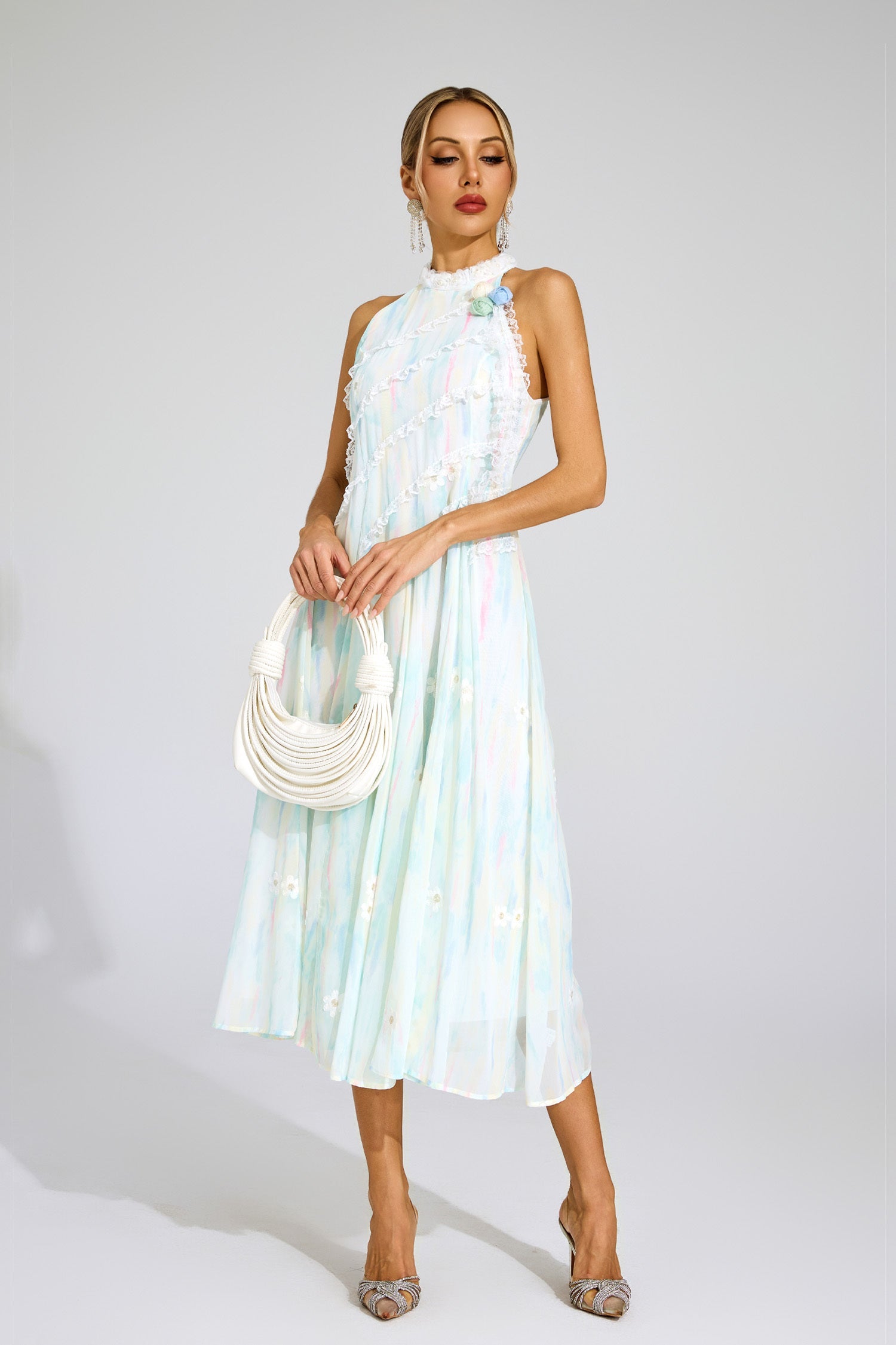 Céleste Pastel Lace Midi Dress