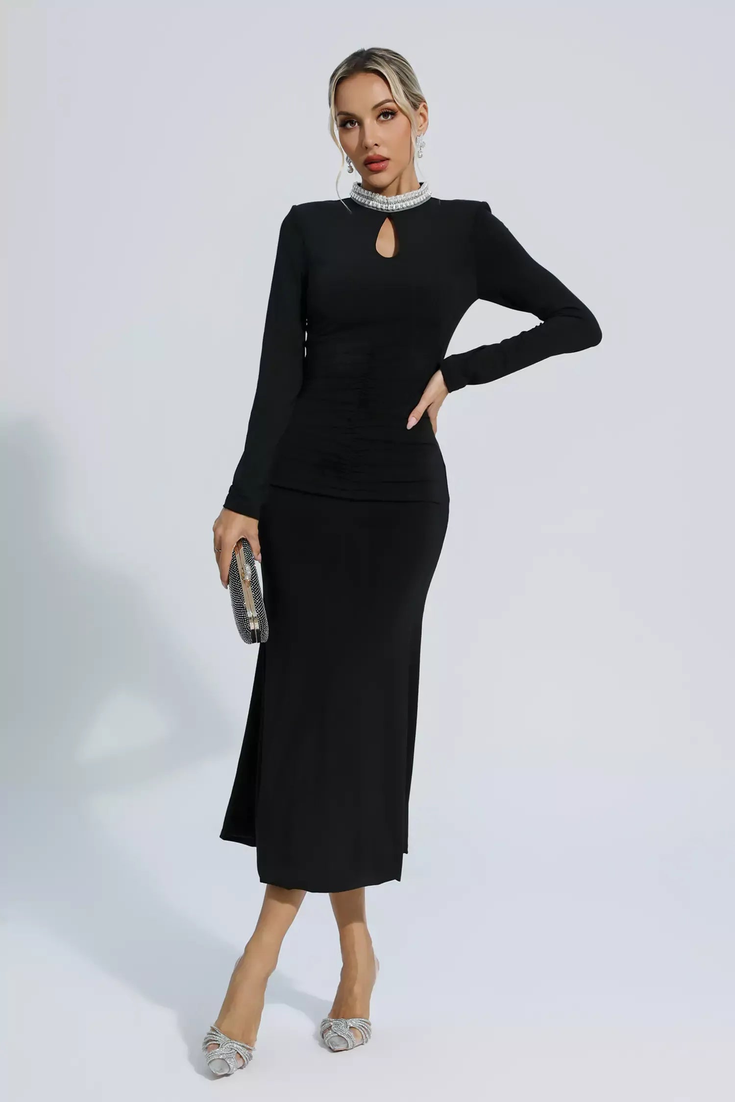 Monica Pearl Collar Midi Dress