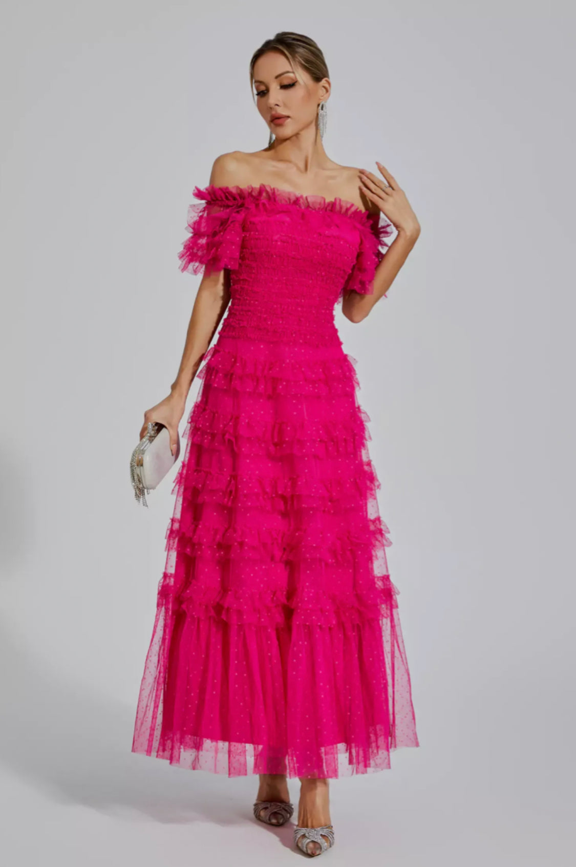 Kai off shoulder mesh maxi dress