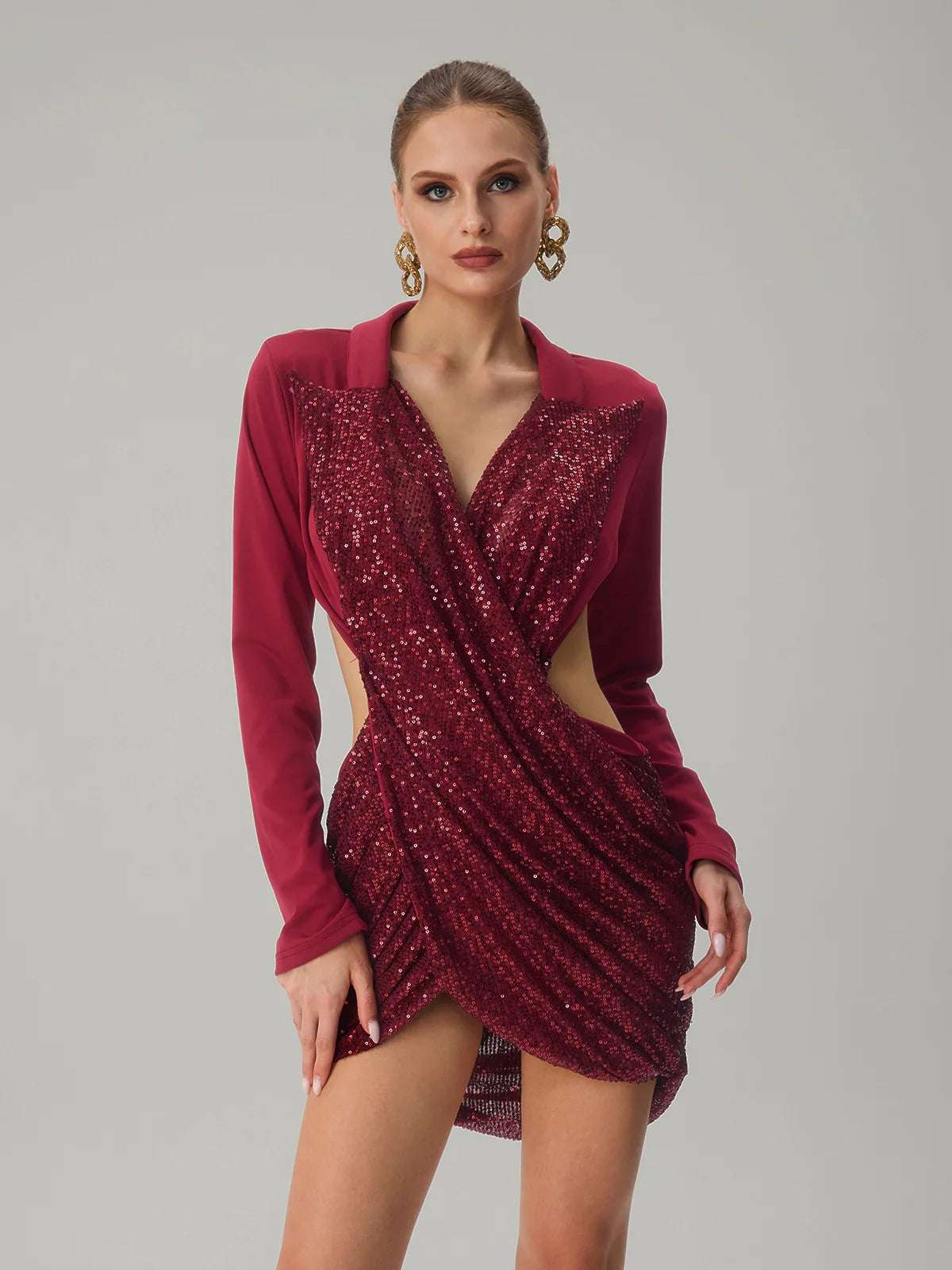 Bordeaux Eclipse Sequin Cutout Dress