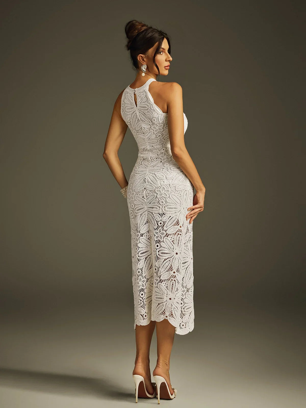 Ivory Bloom Crochet Midi Dress
