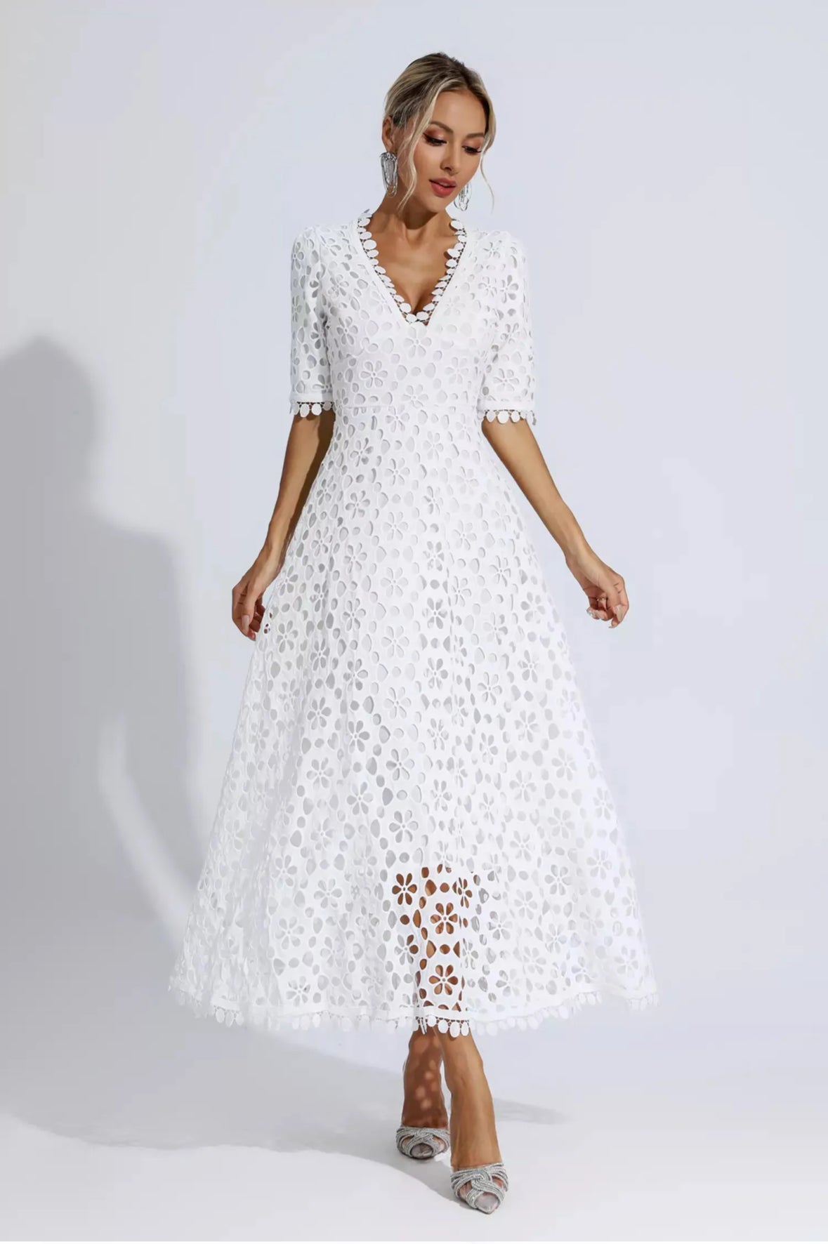 White floral lace maxi dress Size S