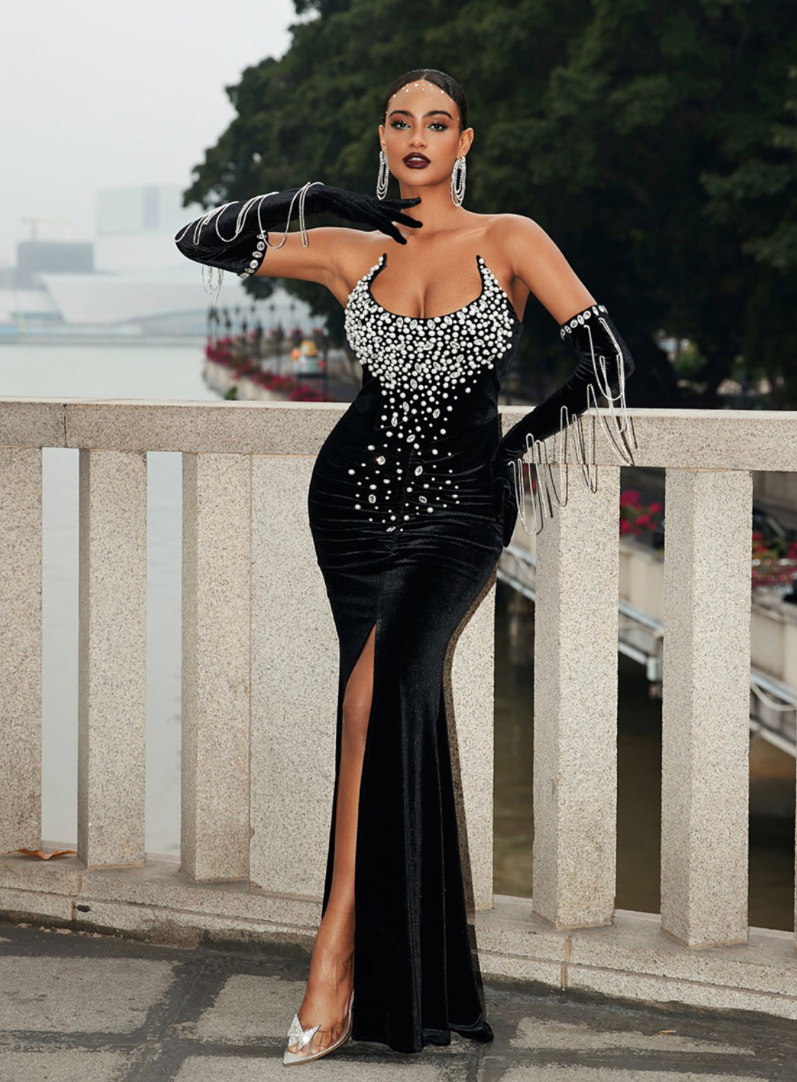 Amida rhinestone maxi dress