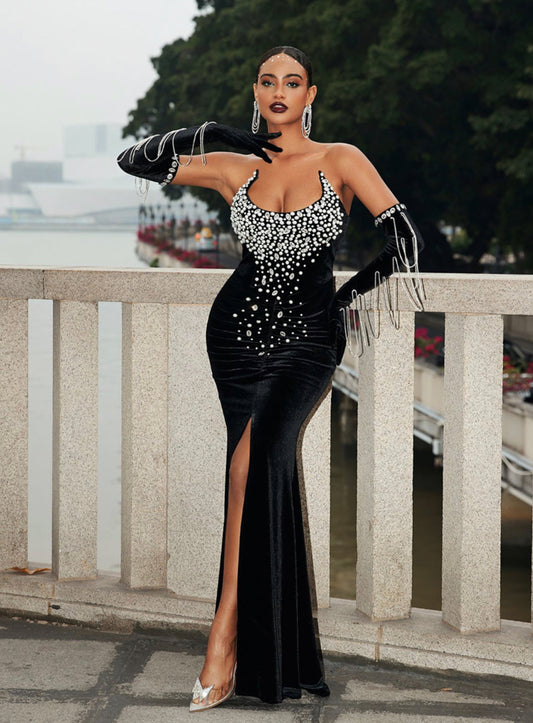 Amida rhinestone maxi dress