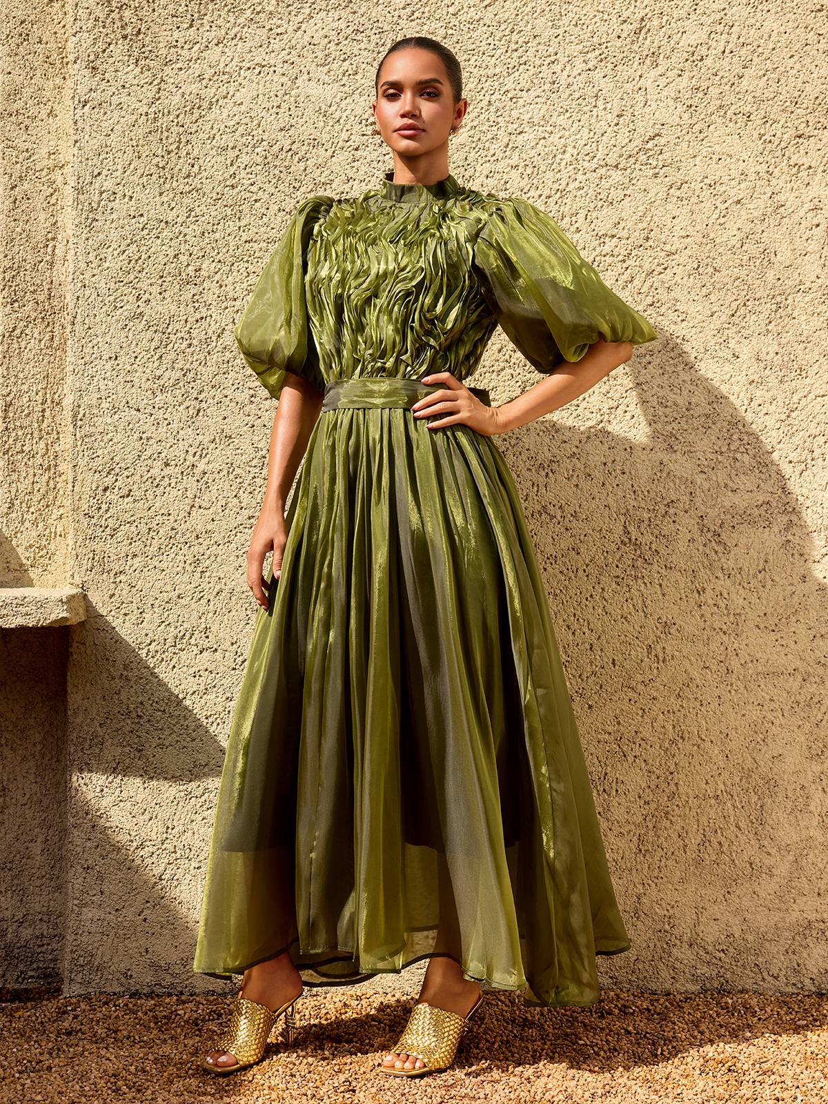 Olive Lumière Organza Gown