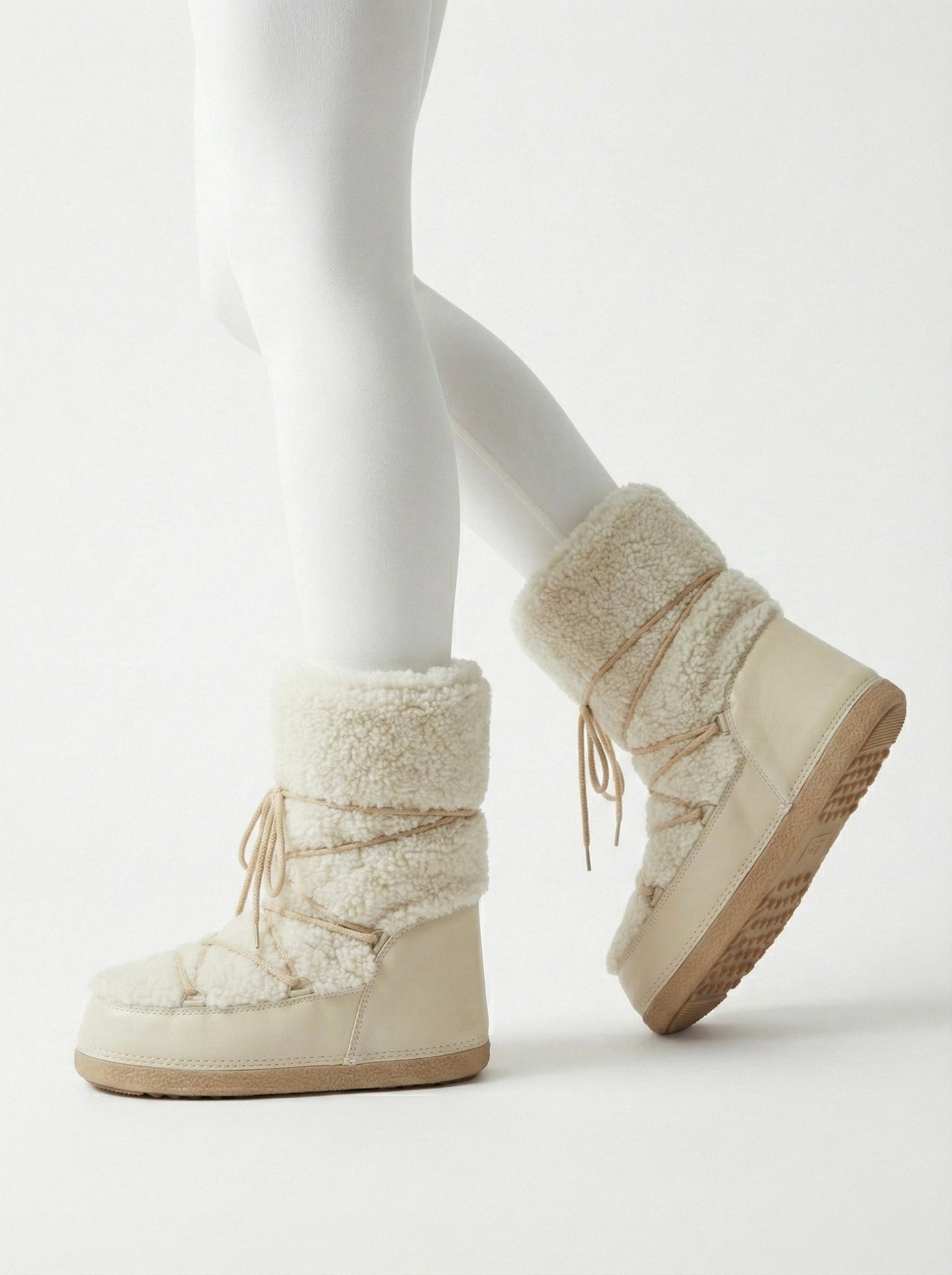 Women’s Cream Tall Lace-Up Comfort Boots