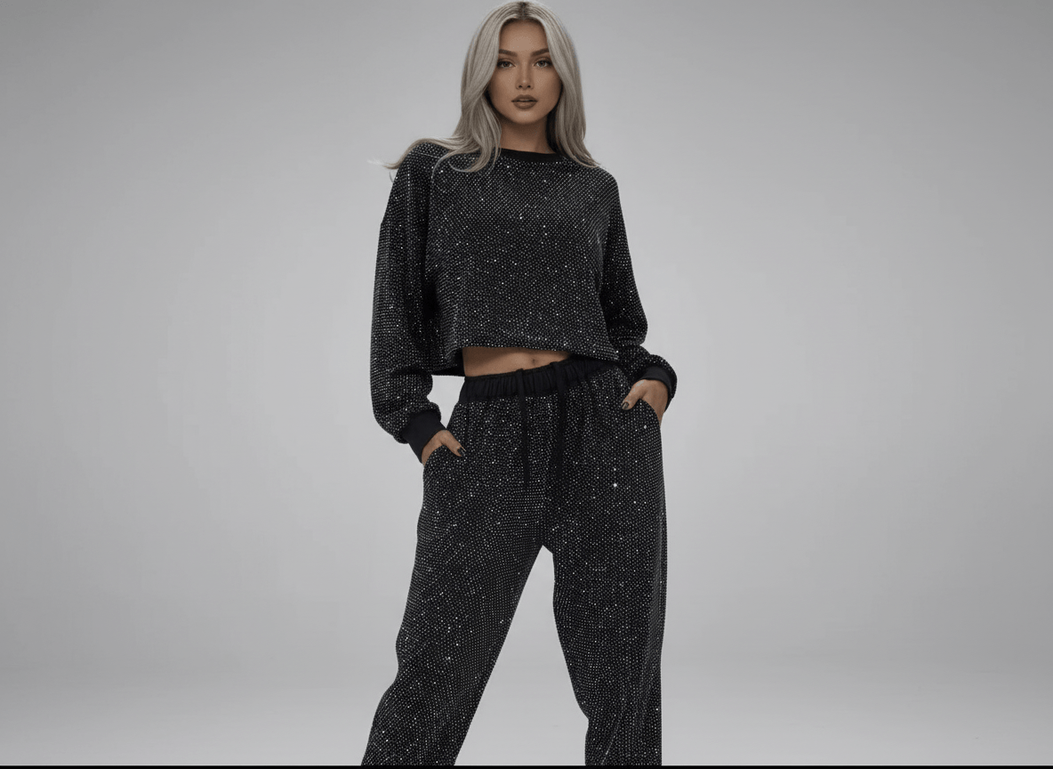 Rhinestone Long Sleeve Top and Pants Set
