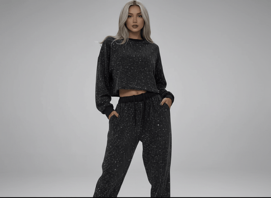 Rhinestone Long Sleeve Top and Pants Set