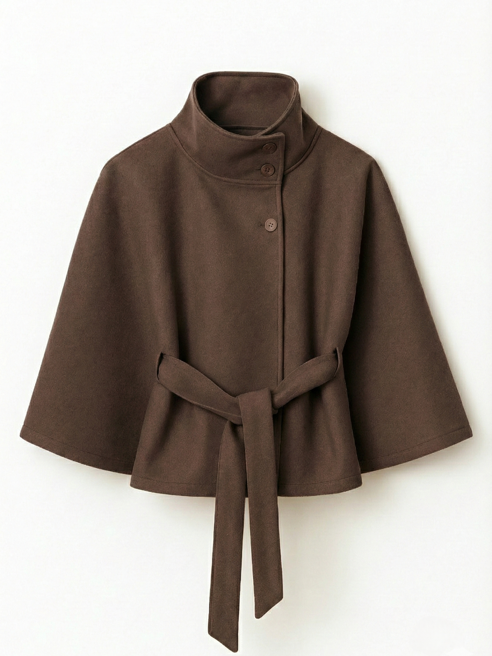Chloe | High-Neck Belted Cape Jacket Brown