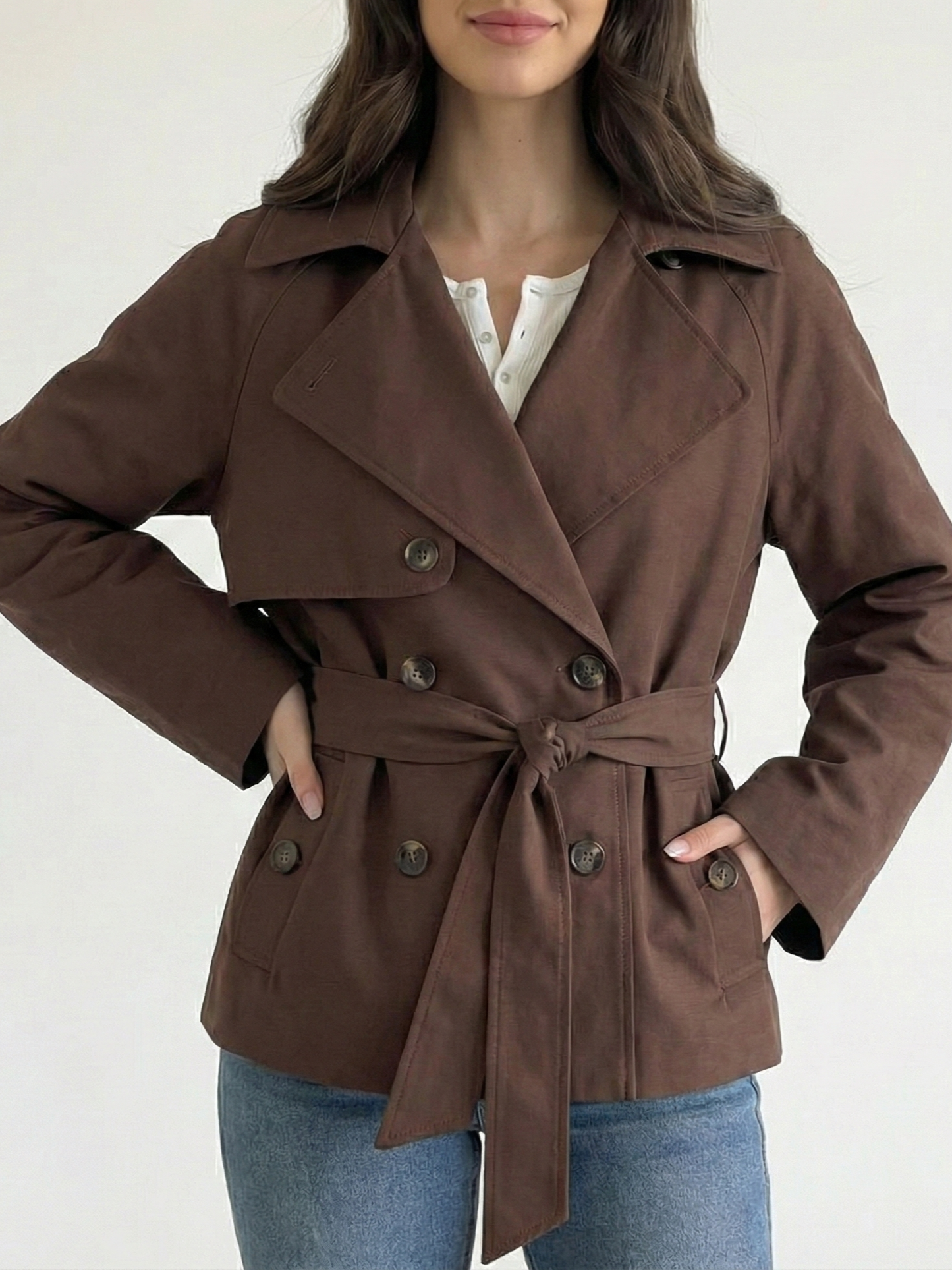 Alicent | Belted Double-Breasted Short Coat