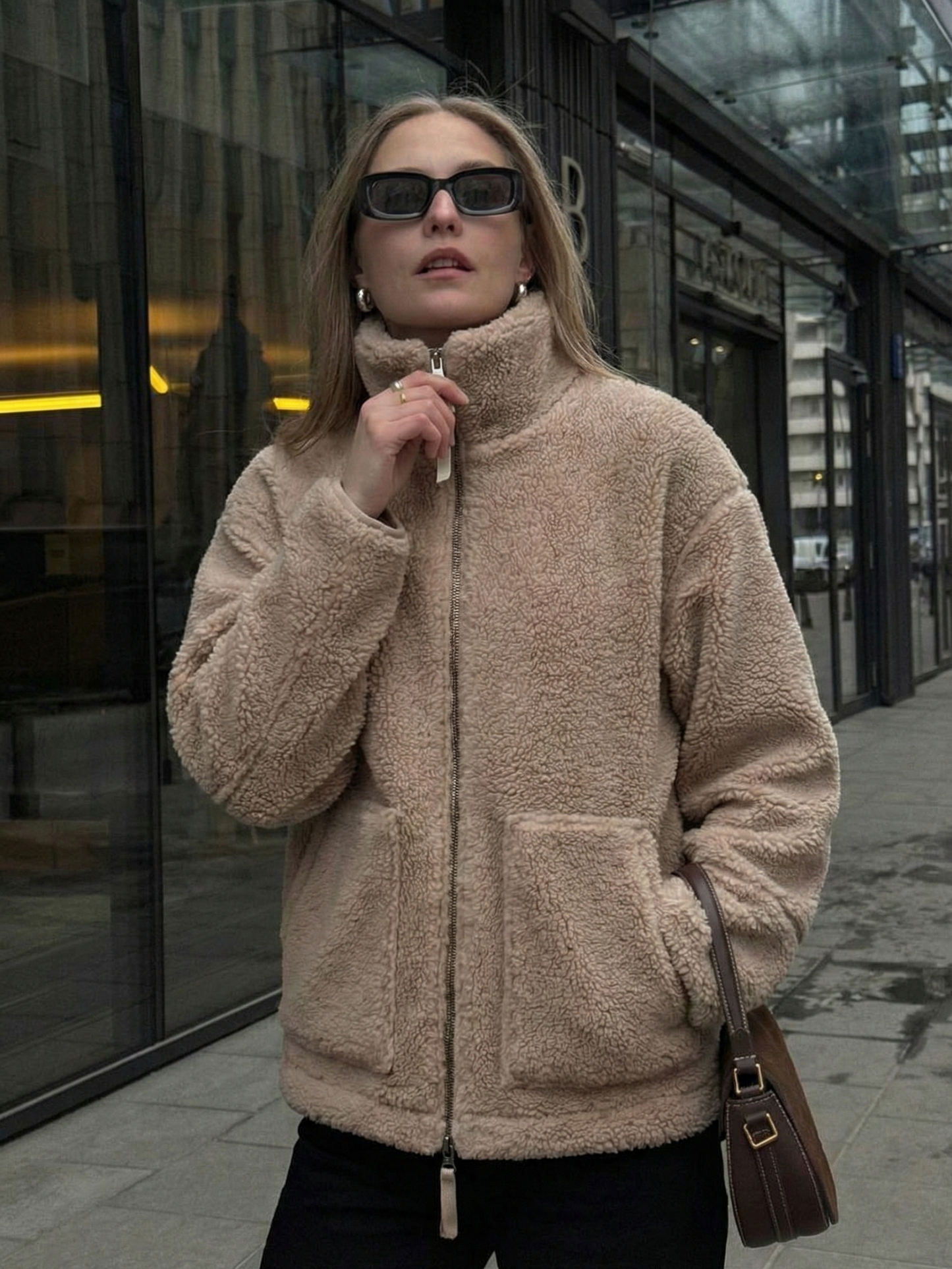 Maddy | Teddy Fleece Zip-Up Waterproof Jacket with High Neck