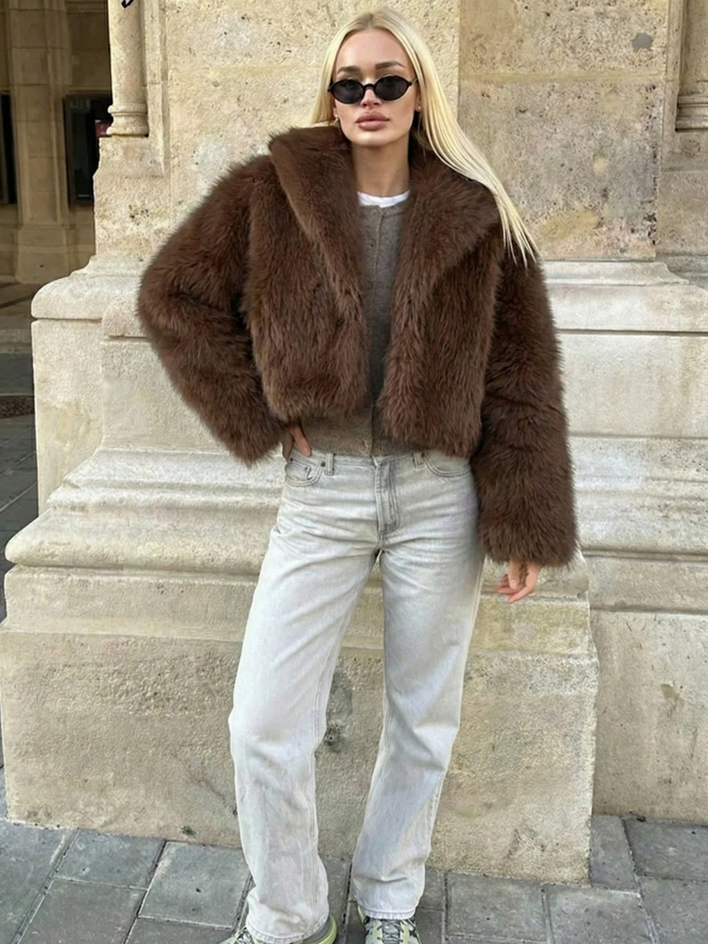 Ayla | Cropped Faux Fur Jacket with Wide Collar