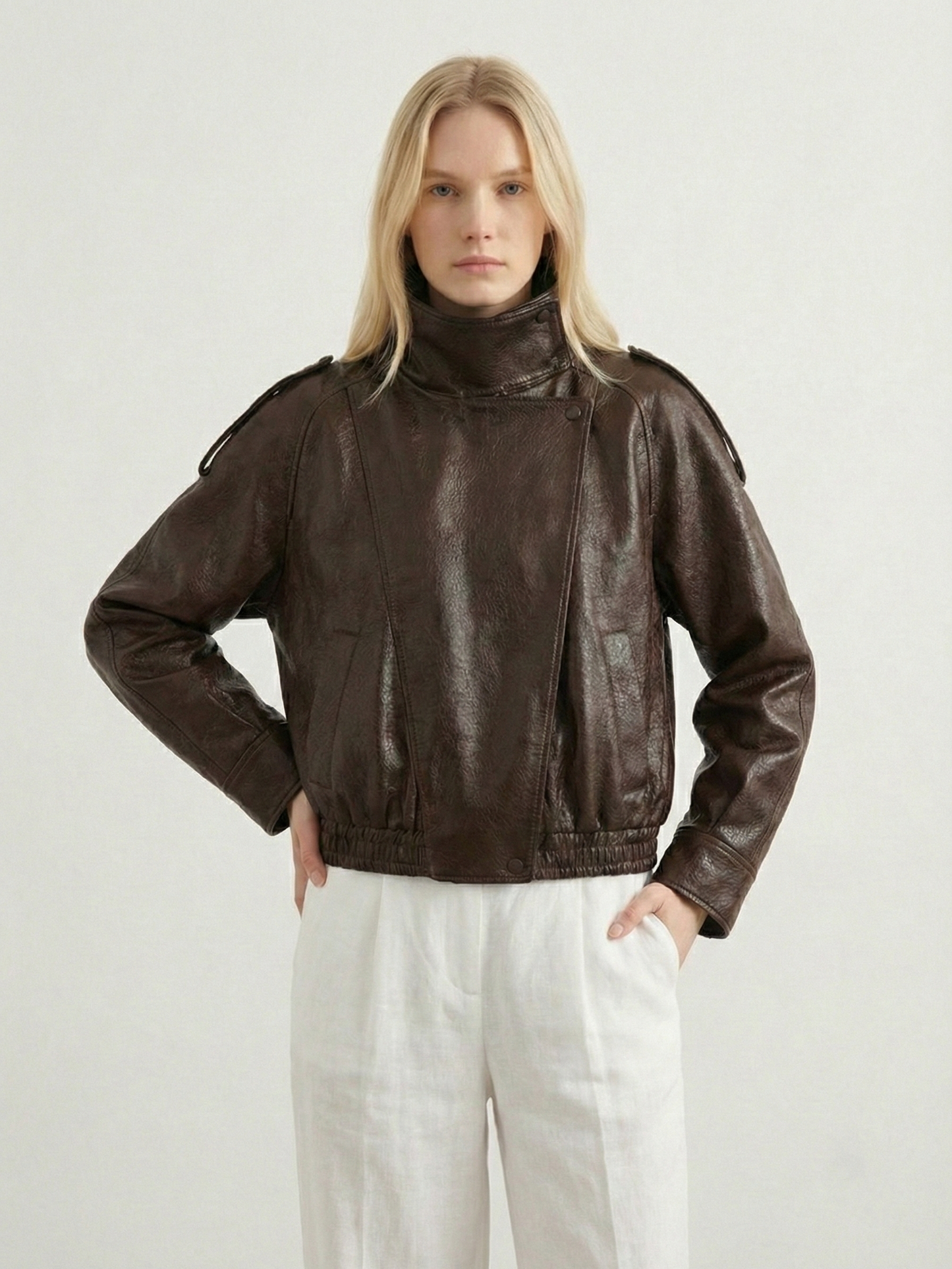 Felicia | Oversized High-Neck Faux Leather Jacket