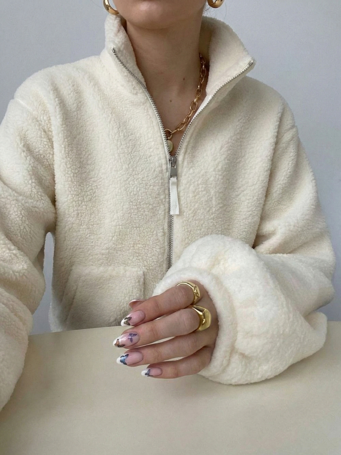 Maddy | Teddy Fleece Zip-Up Waterproof Jacket with High Neck