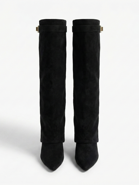 Women’s Knee-High Suede Boots with Slim Straight Shaft & Pointed Toe