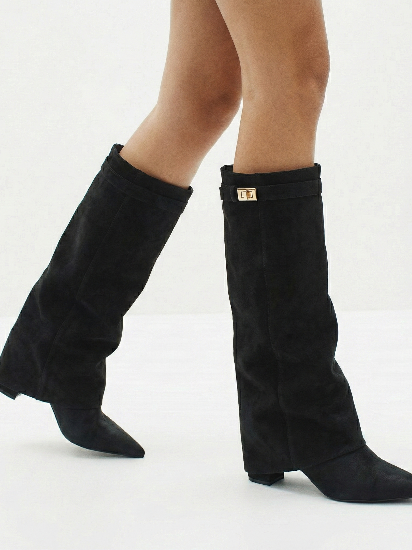Women’s Knee-High Suede Boots with Slim Straight Shaft & Pointed Toe