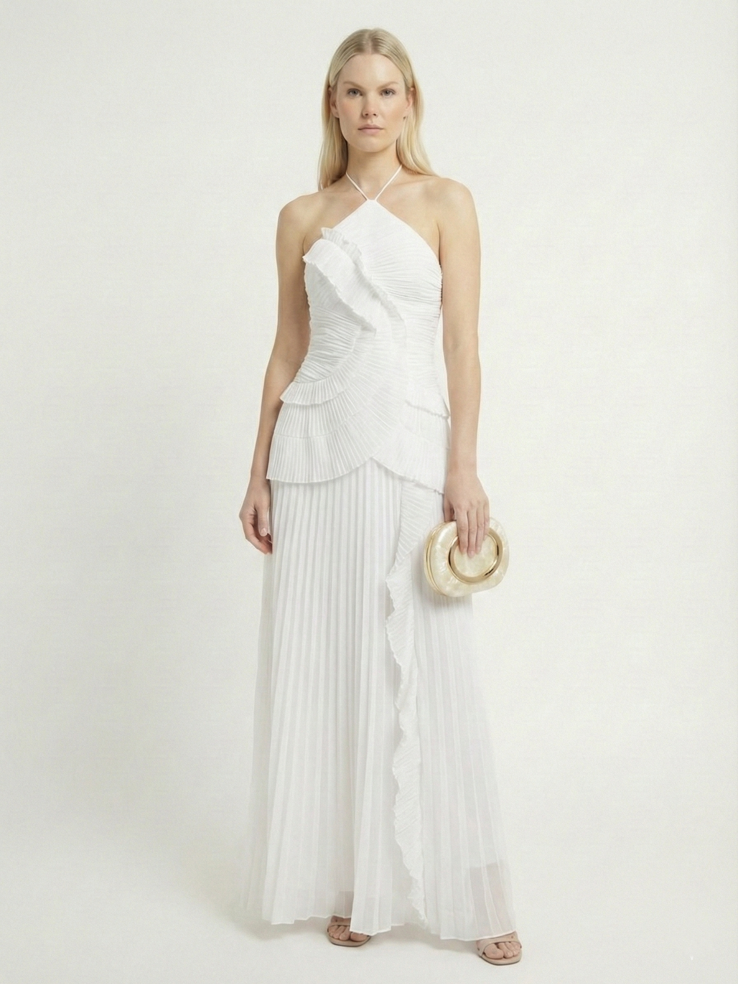 Catherine Ruffle Dress (Free Pearl Clutch)