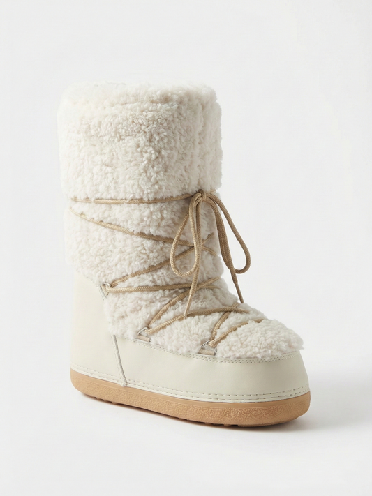 Women’s Cream Tall Lace-Up Comfort Boots