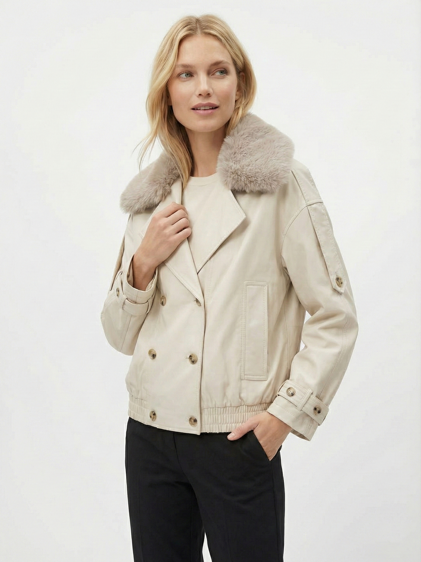 Cameron | Cropped Jacket with Faux Fur Collar