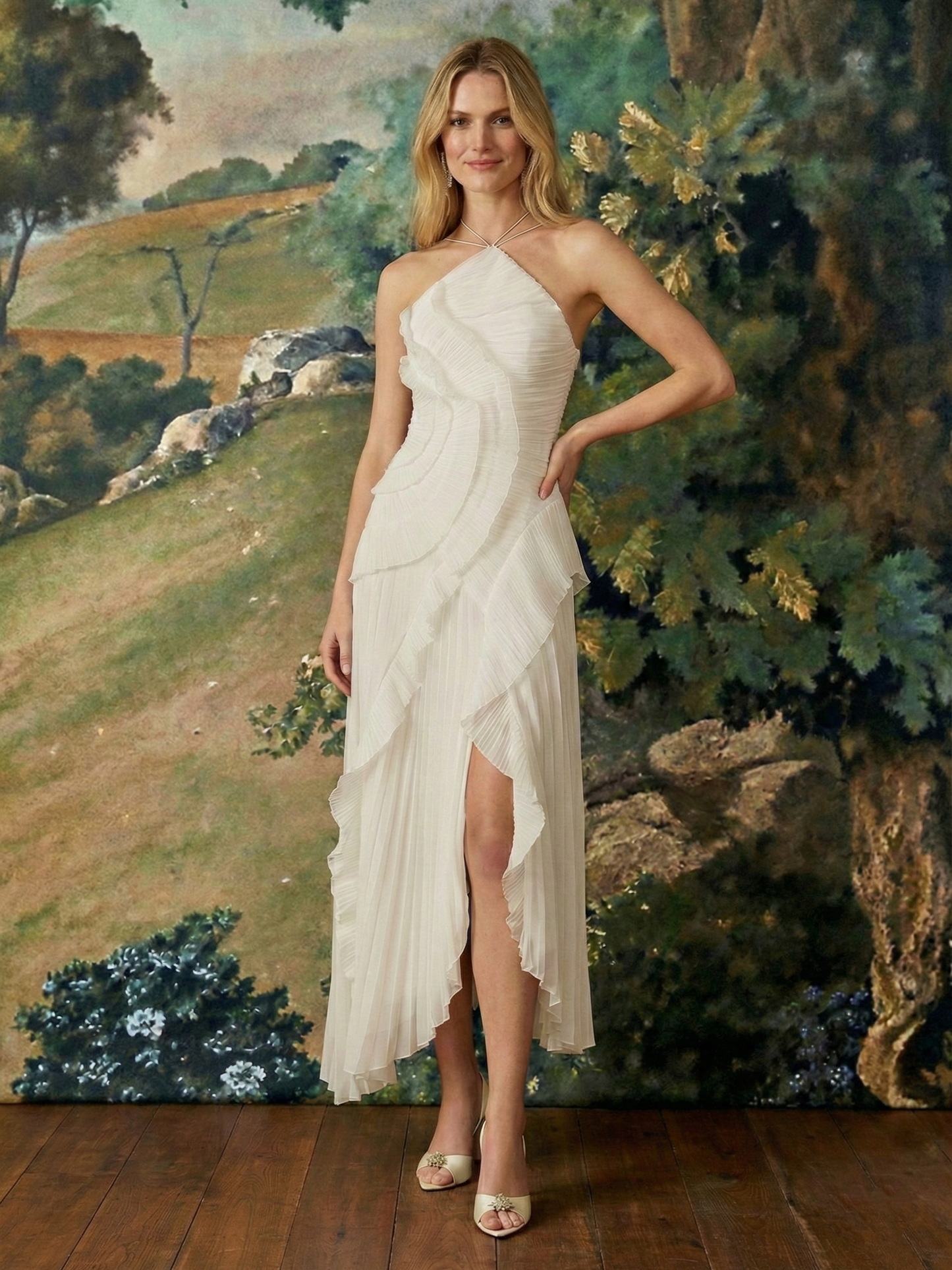Catherine Ruffle Dress (Free Pearl Clutch)