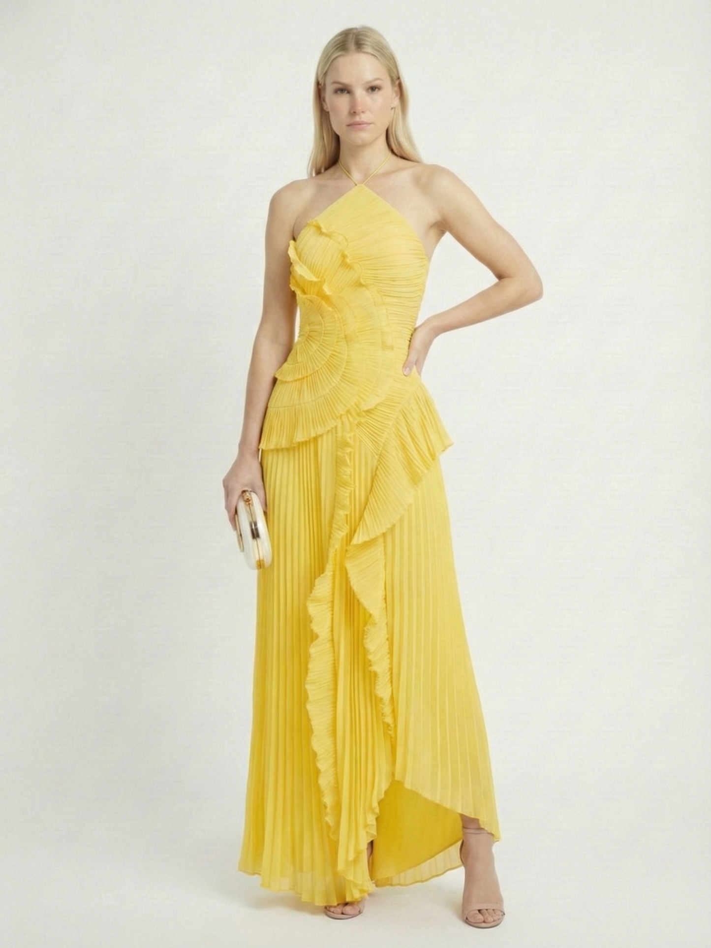 Catherine Ruffle Dress (Free Pearl Clutch)