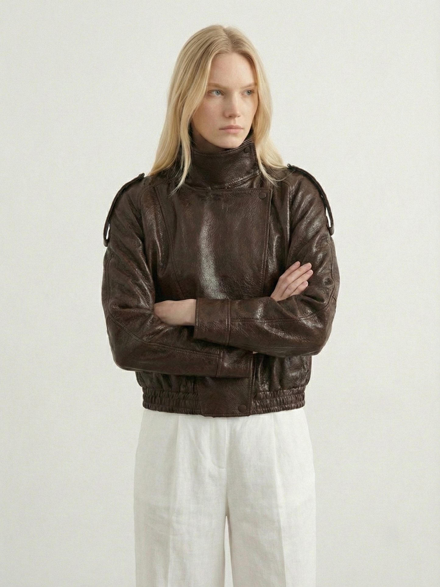 Felicia | Oversized High-Neck Faux Leather Jacket