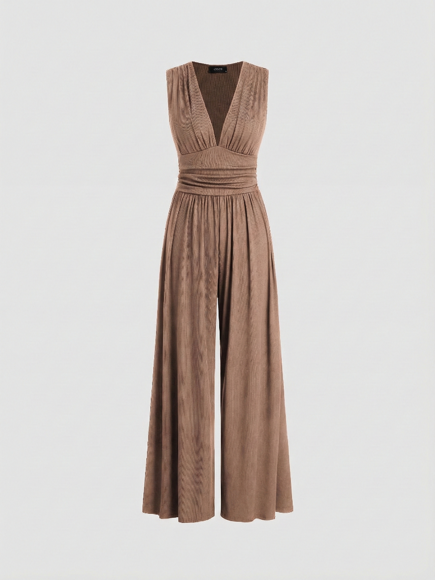 Amy | Stretchy Ruched V-Neck Wide-Leg Jumpsuit
