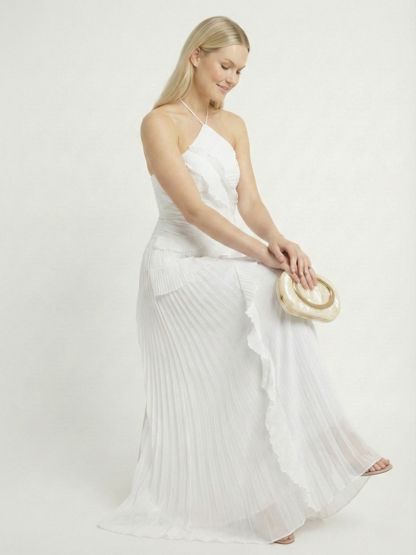 Catherine Ruffle Dress (Free Pearl Clutch)