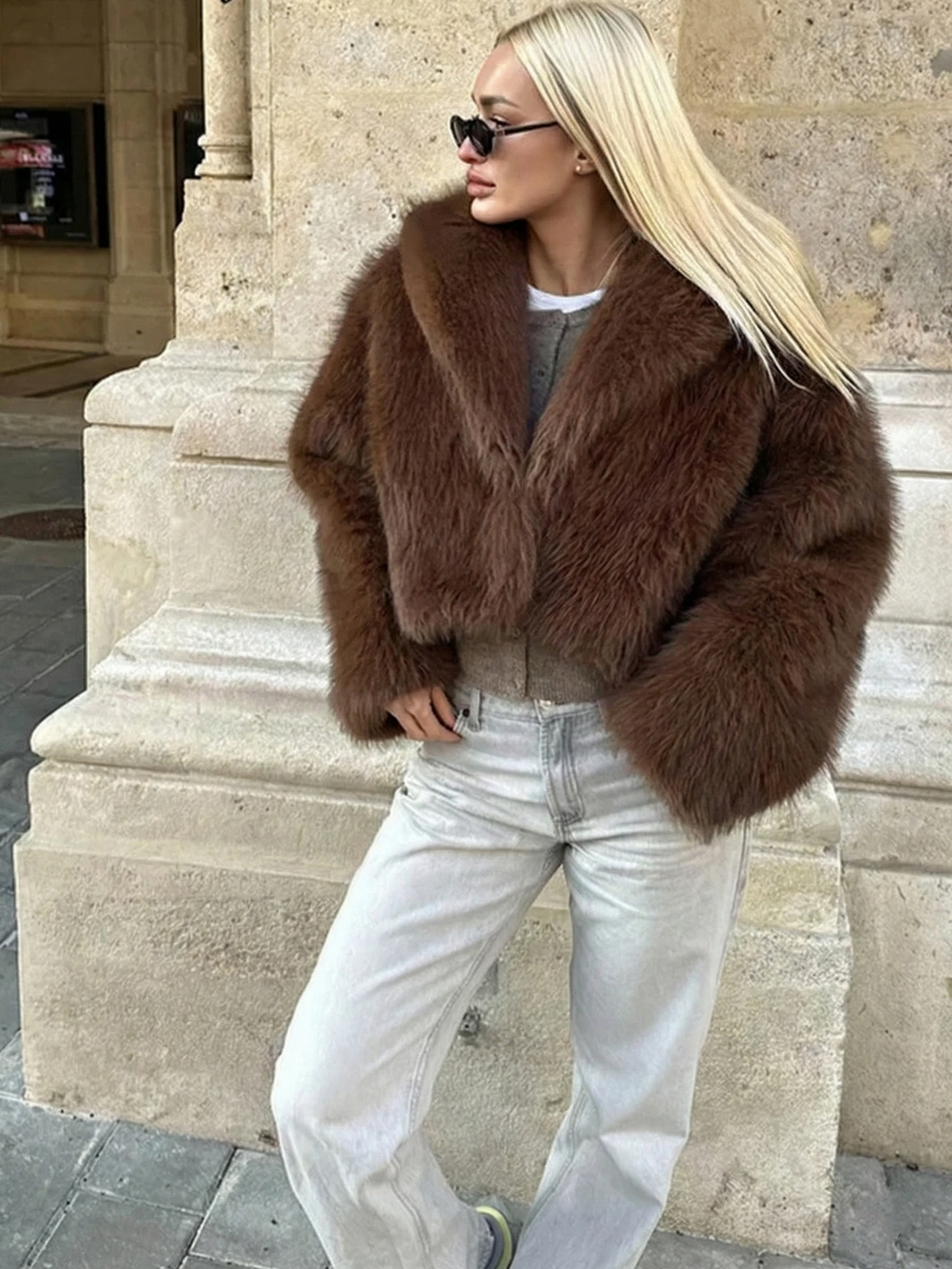 Ayla | Cropped Faux Fur Jacket with Wide Collar