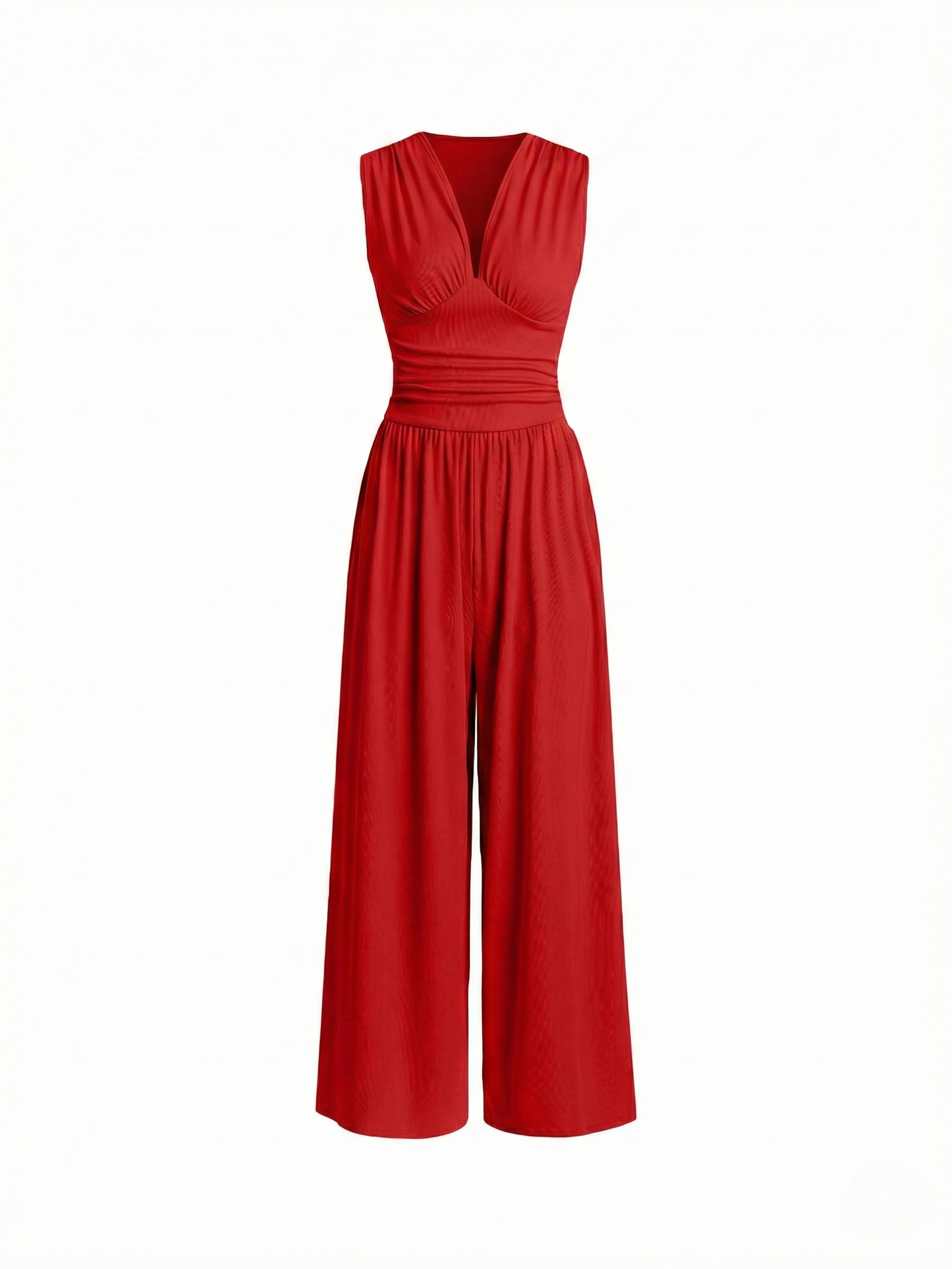 Amy | Stretchy Ruched V-Neck Wide-Leg Jumpsuit