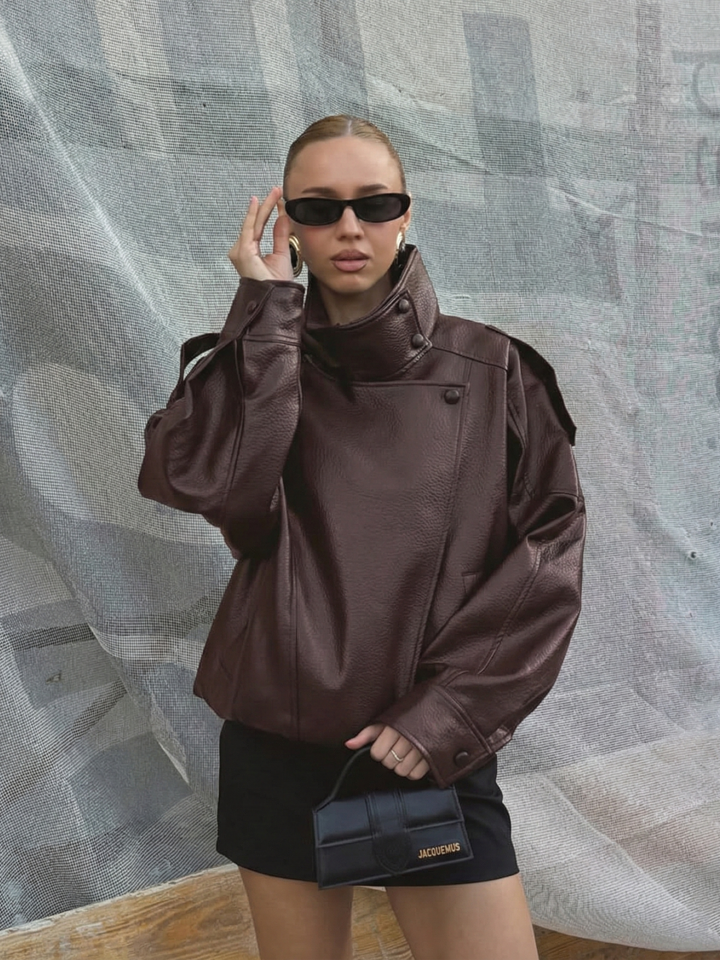 Felicia | Oversized High-Neck Faux Leather Jacket