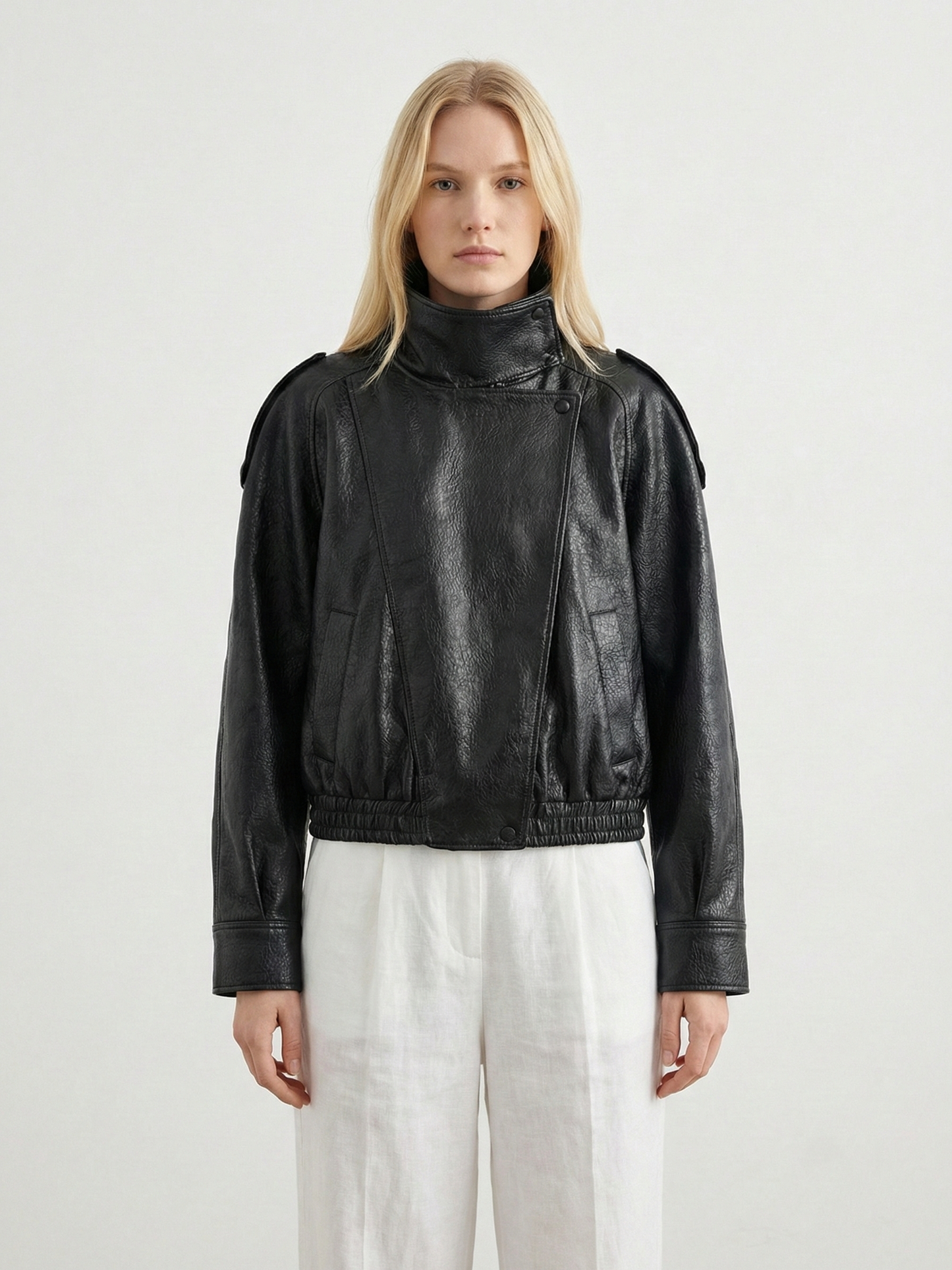 Felicia | Oversized High-Neck Faux Leather Jacket