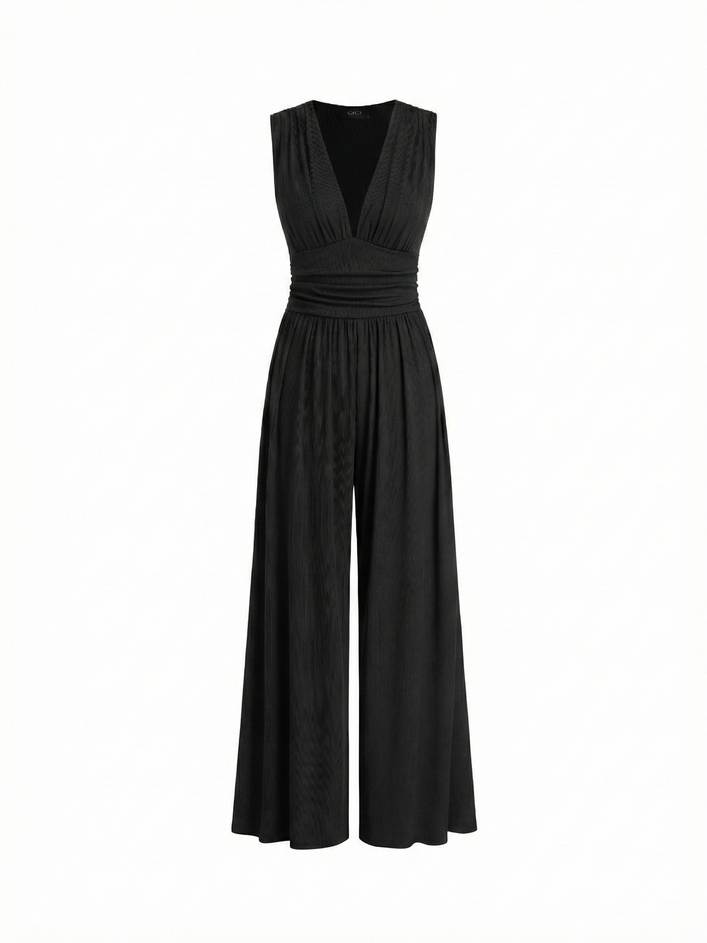Amy | Stretchy Ruched V-Neck Wide-Leg Jumpsuit
