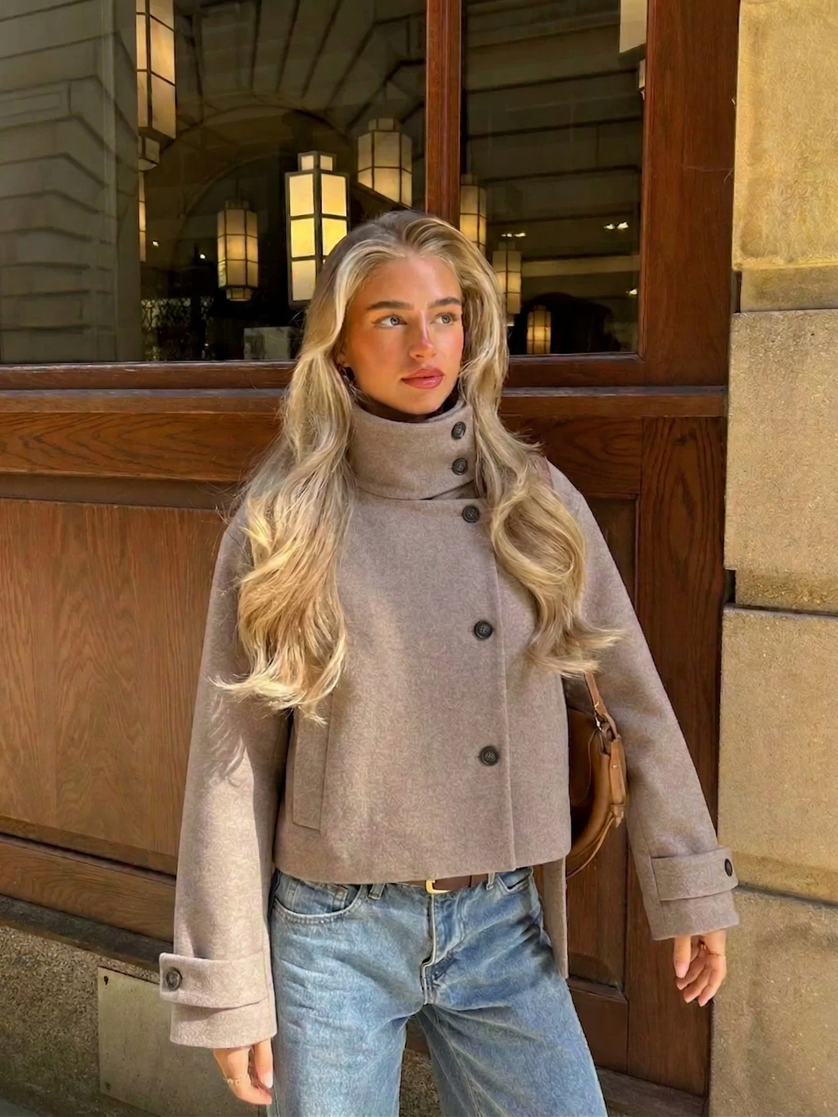Women's High Neck Cropped Button Jacket ANGELA