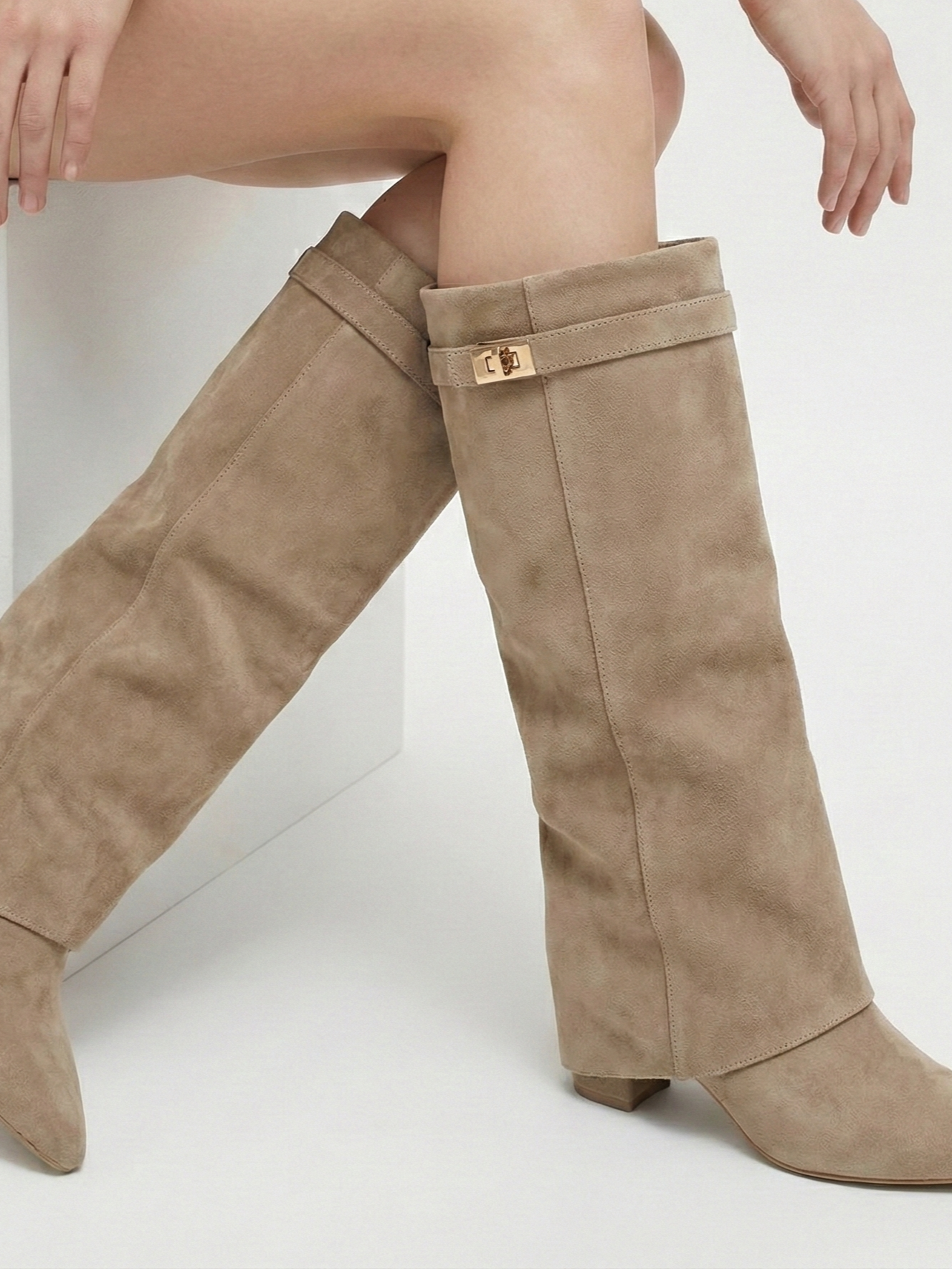 Women’s Knee-High Suede Boots with Slim Straight Shaft & Pointed Toe