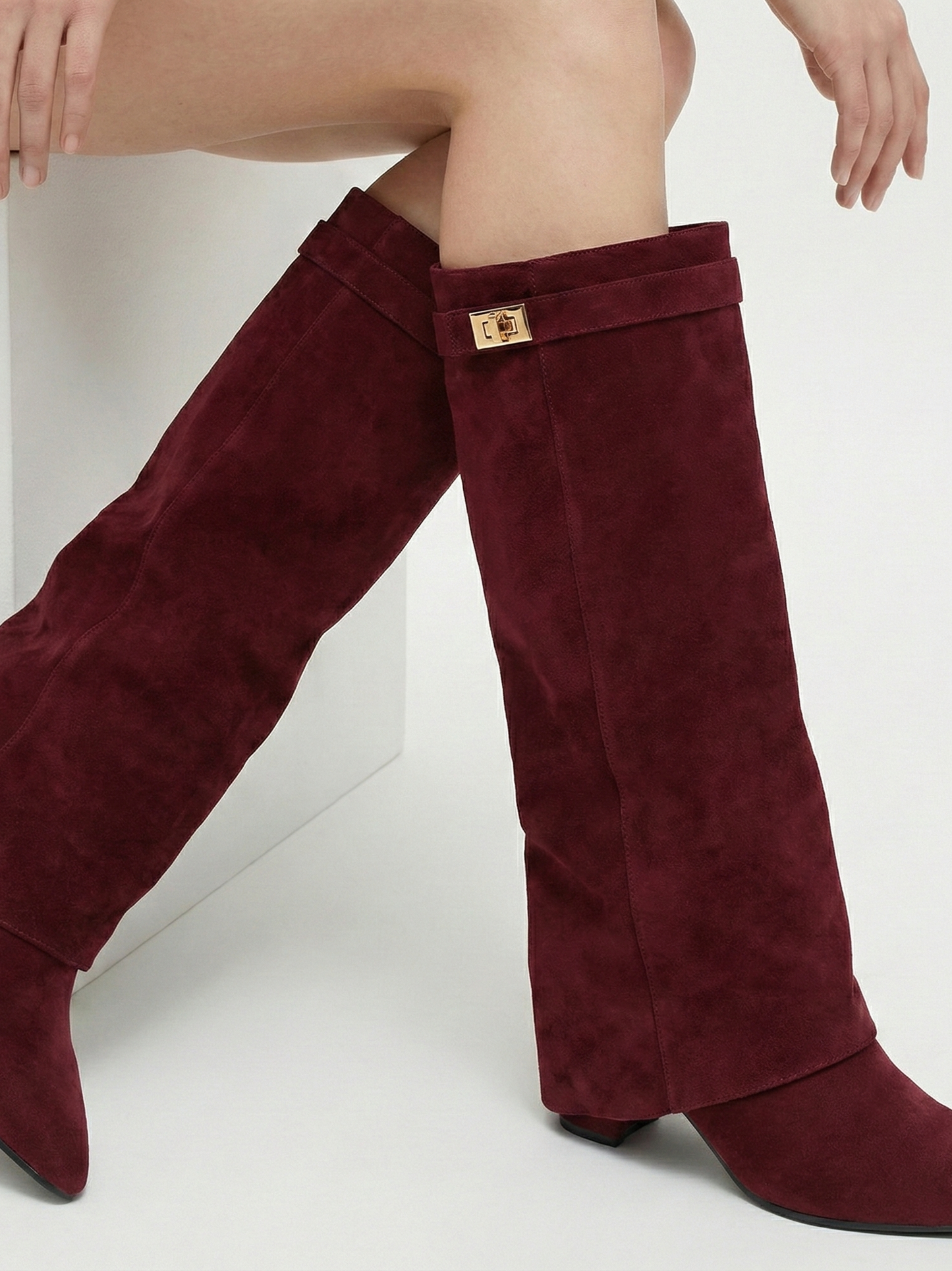 Women’s Knee-High Suede Boots with Slim Straight Shaft & Pointed Toe