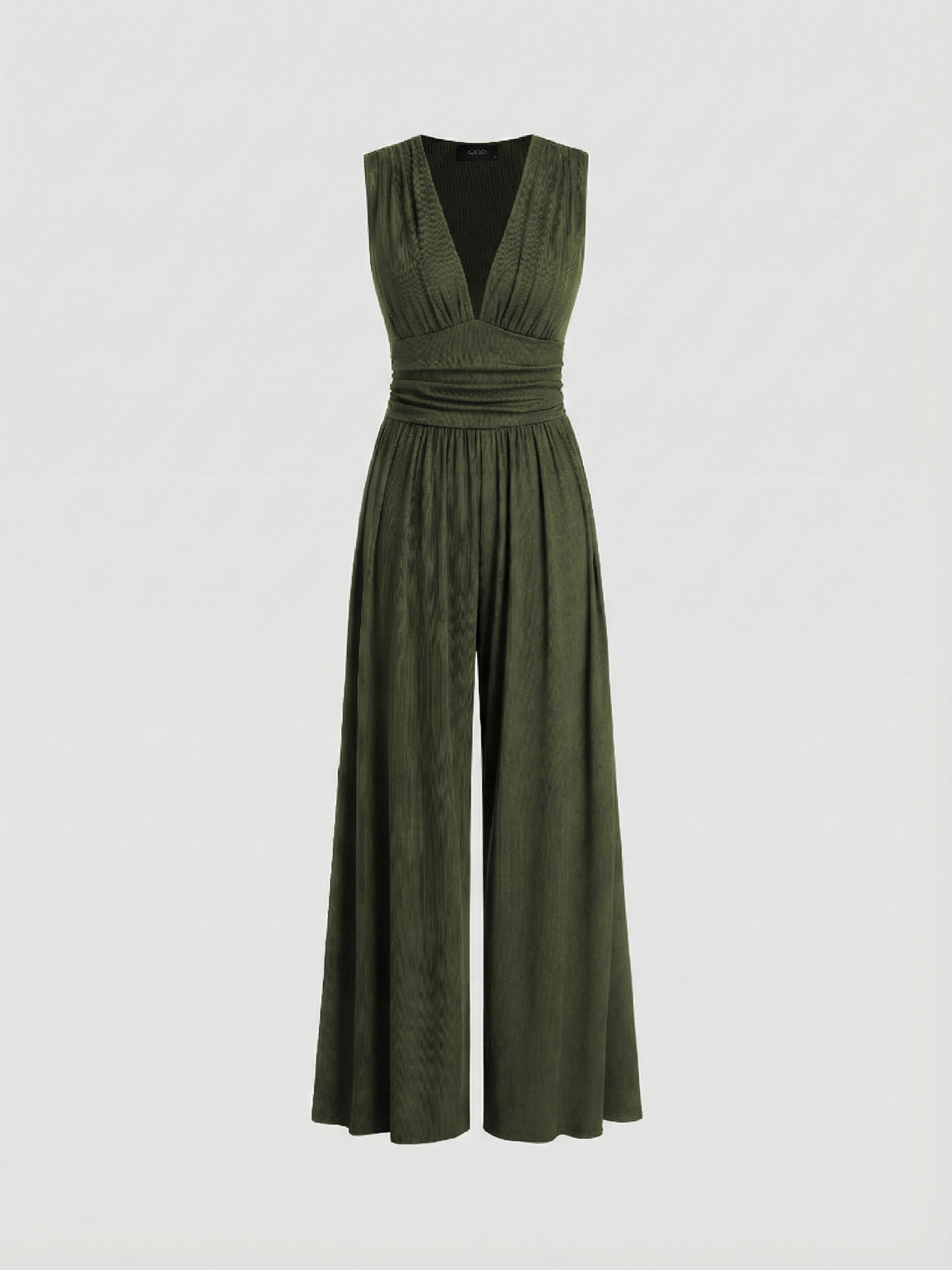 Amy | Stretchy Ruched V-Neck Wide-Leg Jumpsuit
