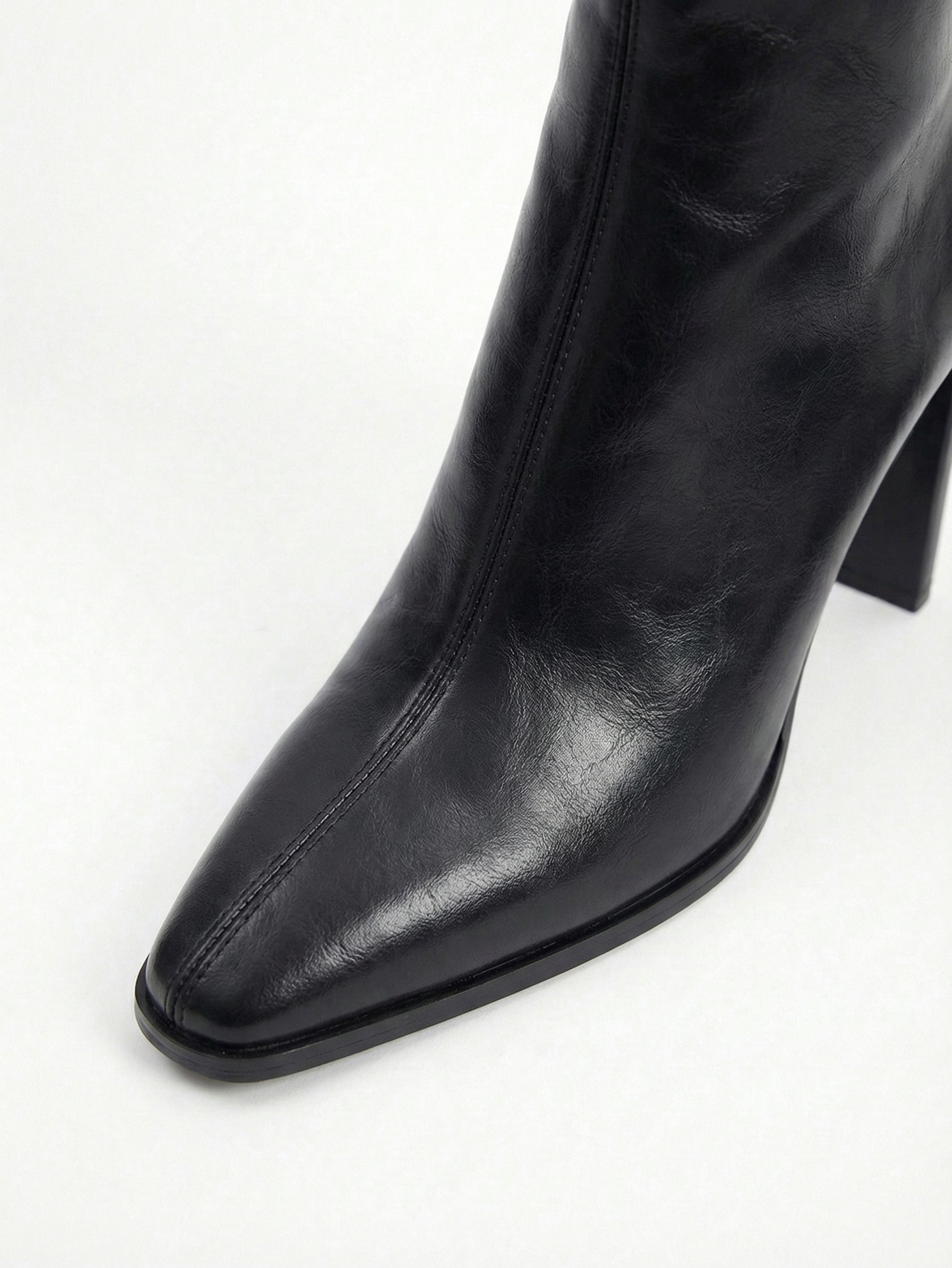 Belfast | Black Faux Leather Square Toe Ankle Boots