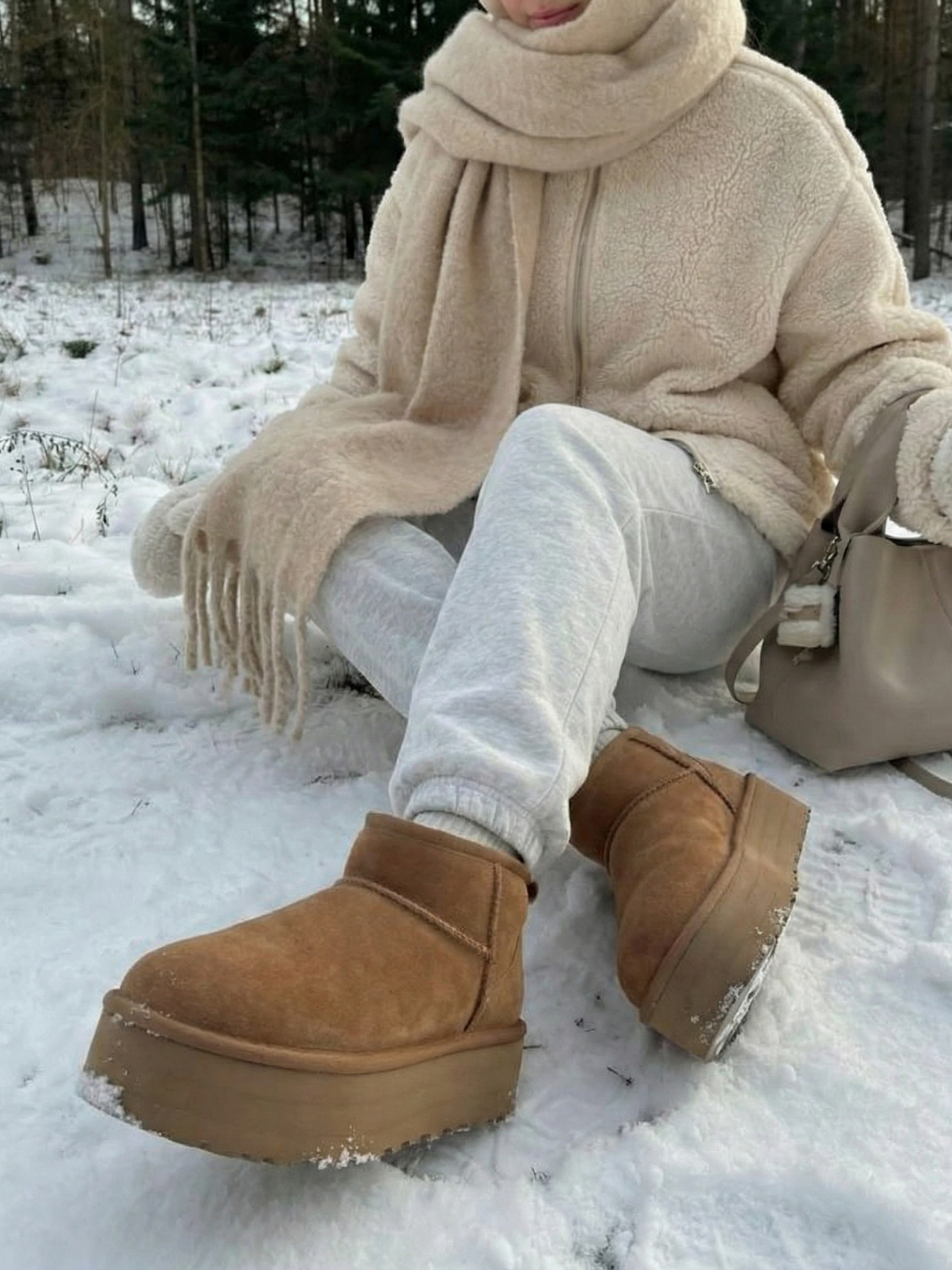 Suede-Effect Platform Boots with Faux Fur Lining