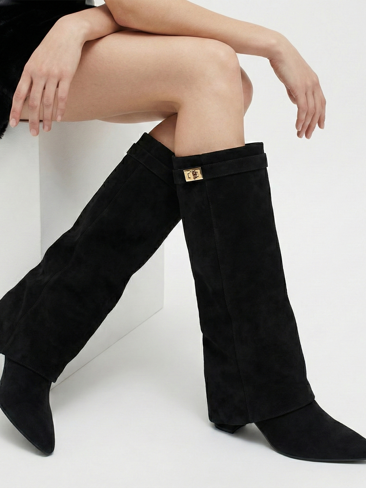 Women’s Knee-High Suede Boots with Slim Straight Shaft & Pointed Toe